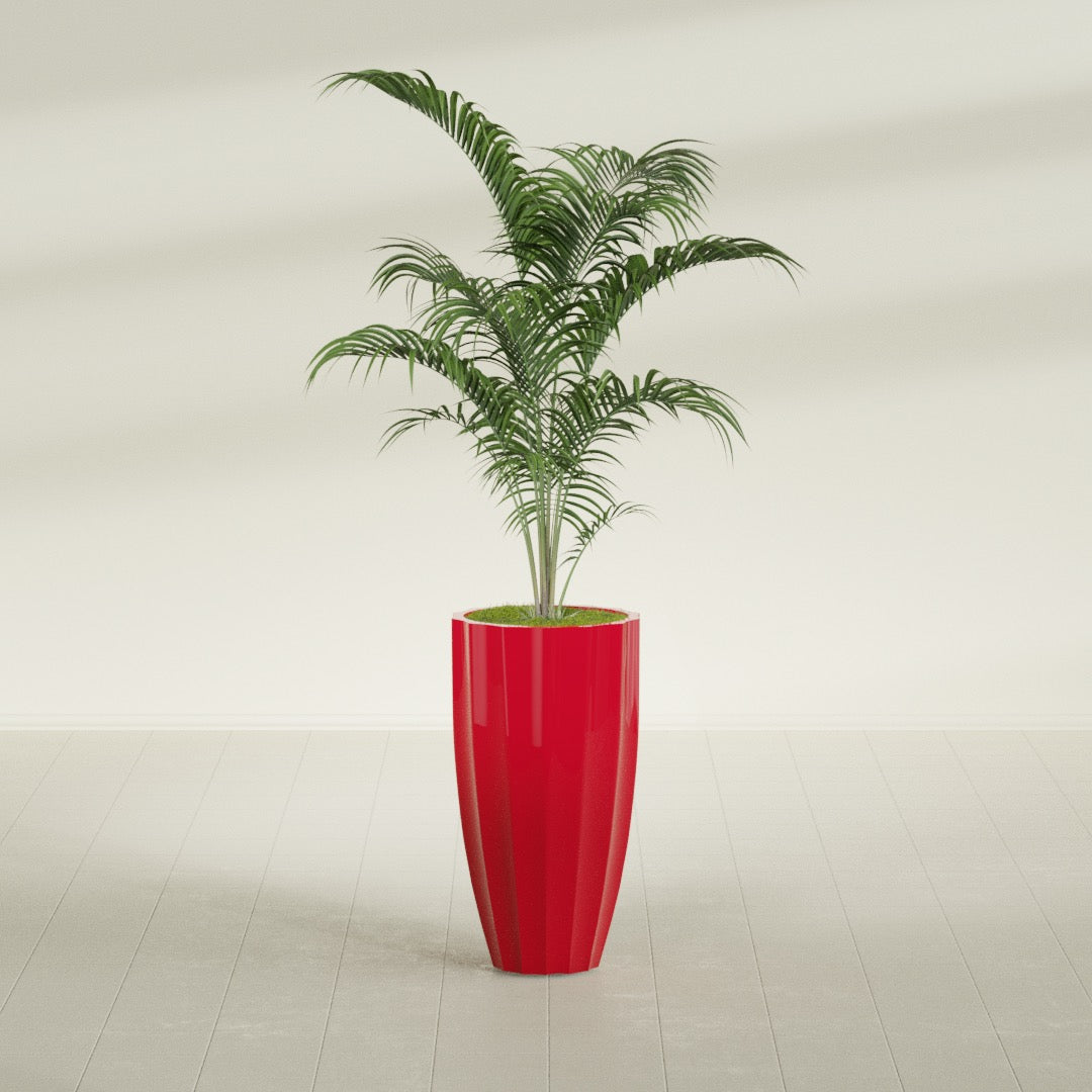 San Jose Large Tall Round Fluted Fiberglass Planter - 16 in x 16 in x 30 in - Gloss Red - Gloss Red,16 in x 16 in x 30 in