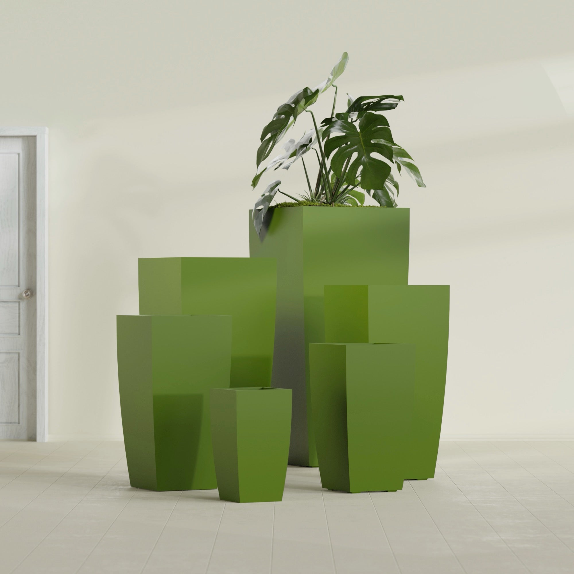Toulan Extra Large Tall Tapered Square Fiberglass Planter - 28 in x 28 in x 60 in - Satin Green - Satin Green,28 in x 28 in x 60 in