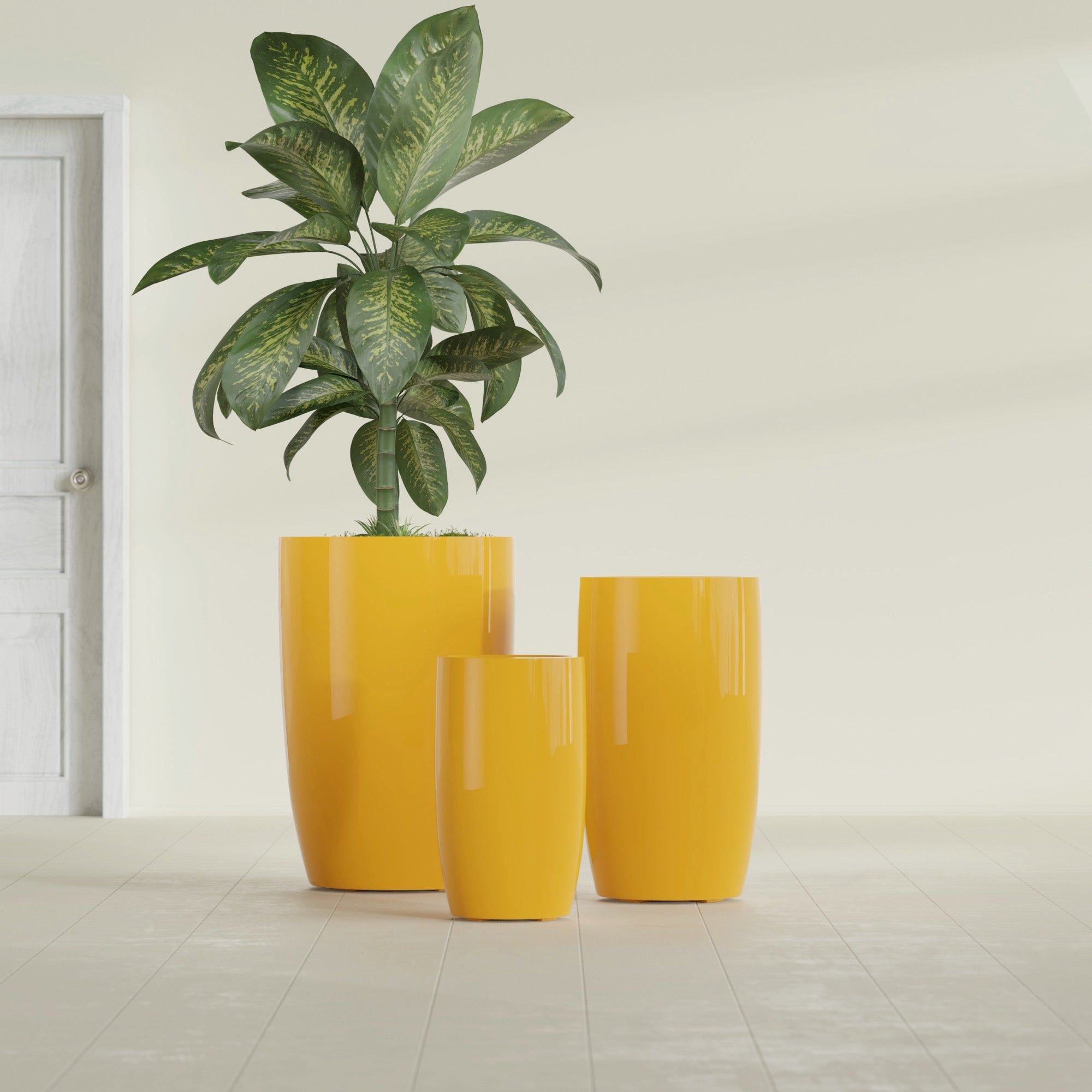 Lisbon Large Round Fiberglass Planter - 18 in x 18 in x 32 in - Gloss Saffron - Gloss Saffron,18 in x 18 in x 32 in
