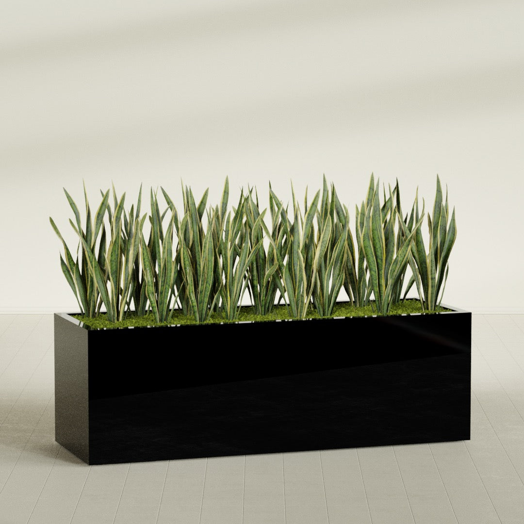Granada Extra Large Long Rectangle Fiberglass Planter - 72 in x 24 in x 24 in - Gloss Black - Gloss Black,72 in x 24 in x 24 in