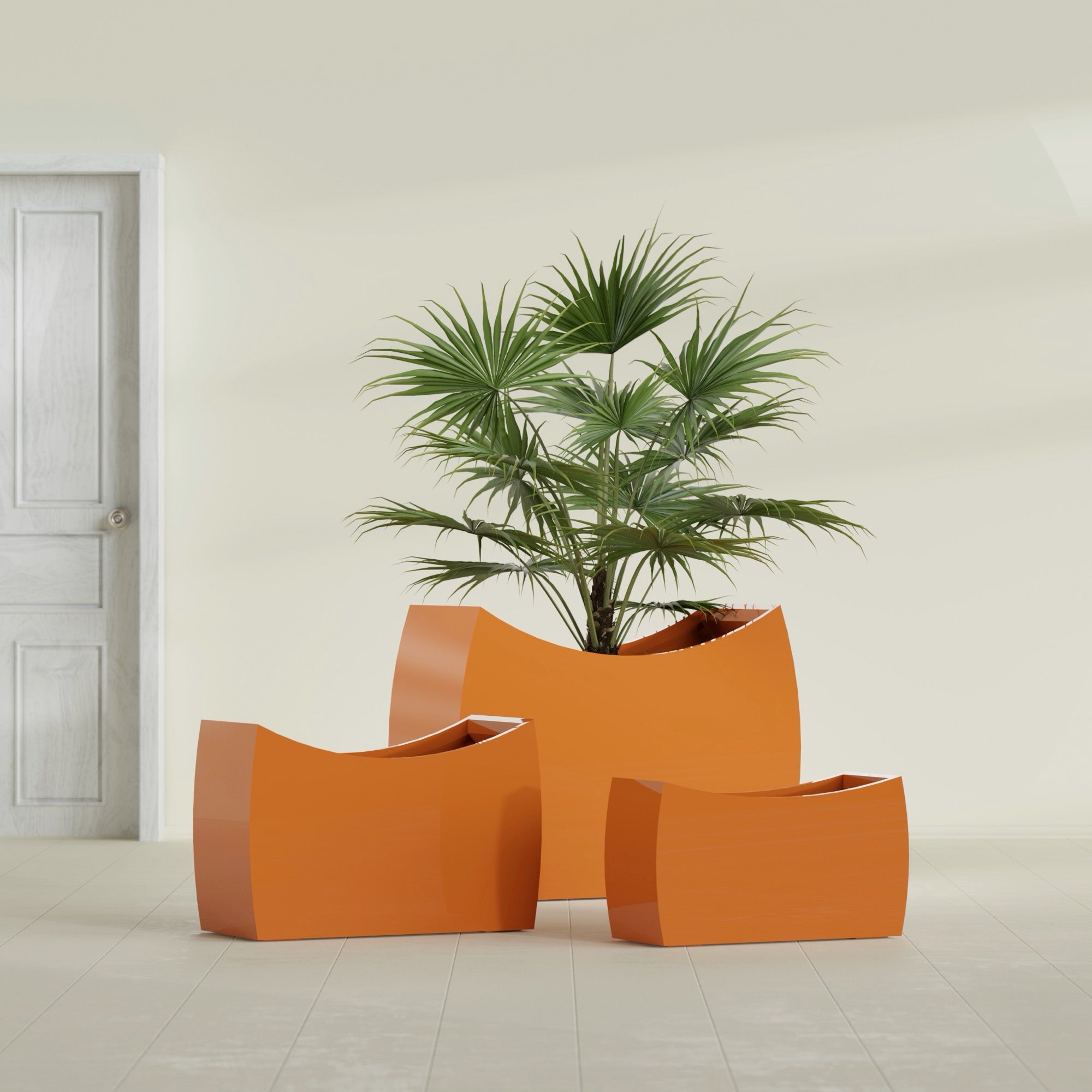 Seoul Large Curved Abstract Fiberglass Planter - 32 in x 12 in x 18 in - Gloss Tangerine - Gloss Tangerine,32 in x 12 in x 18 in