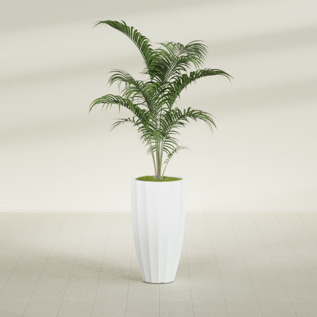 San Jose Large Tall Round Fluted Fiberglass Planter - 16 in x 16 in x 30 in - Matte White - Matte White,16 in x 16 in x 30 in