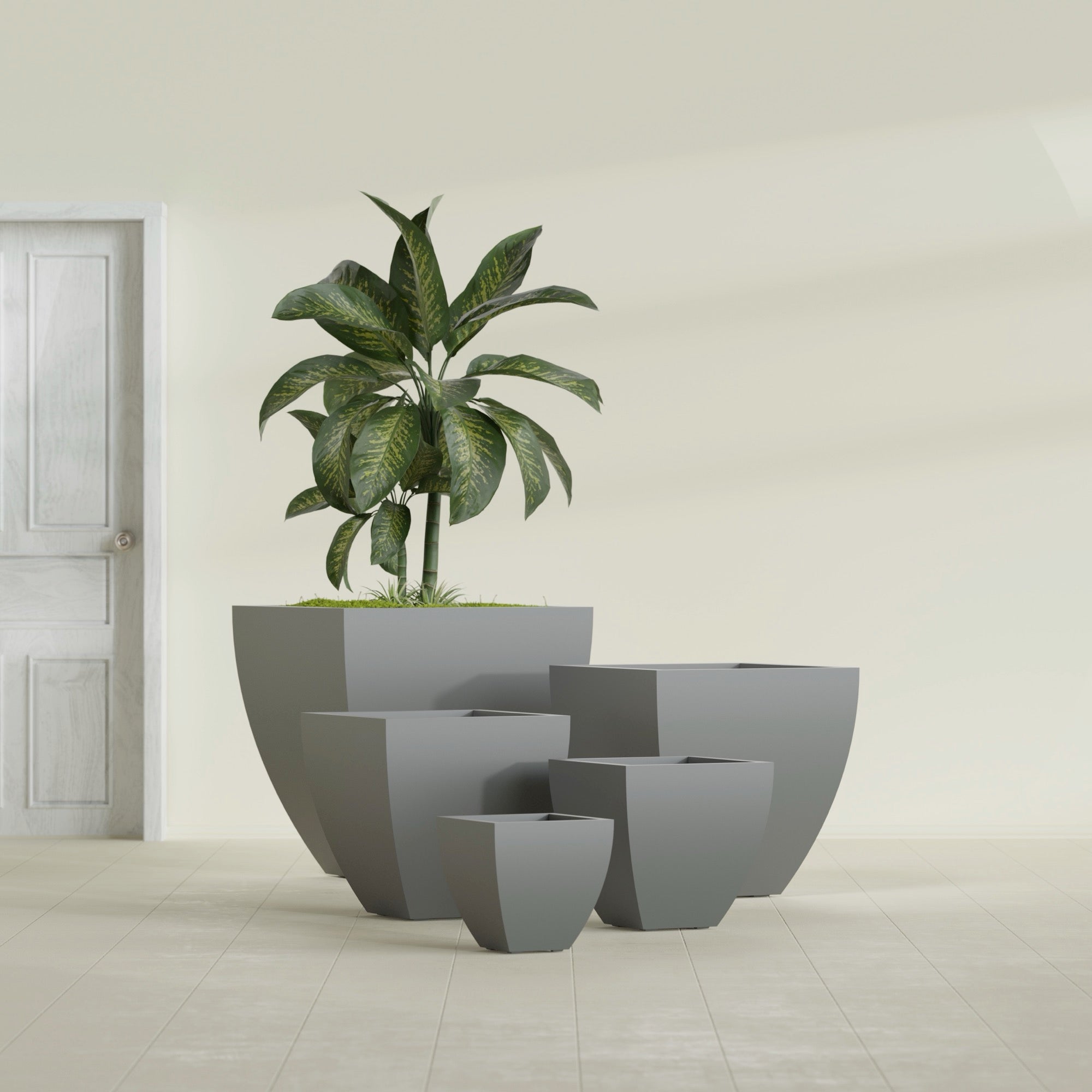 Lima Large Tapered Square Fiberglass Planter - 30 in x 30 in x 30 in - Metallic Gunmetal - Metallic Gunmetal,30 in x 30 in x 30 in
