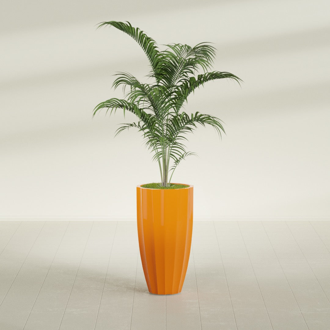 San Jose Large Tall Round Fluted Fiberglass Planter - 16 in x 16 in x 30 in - Gloss Tangerine - Gloss Tangerine,16 in x 16 in x 30 in