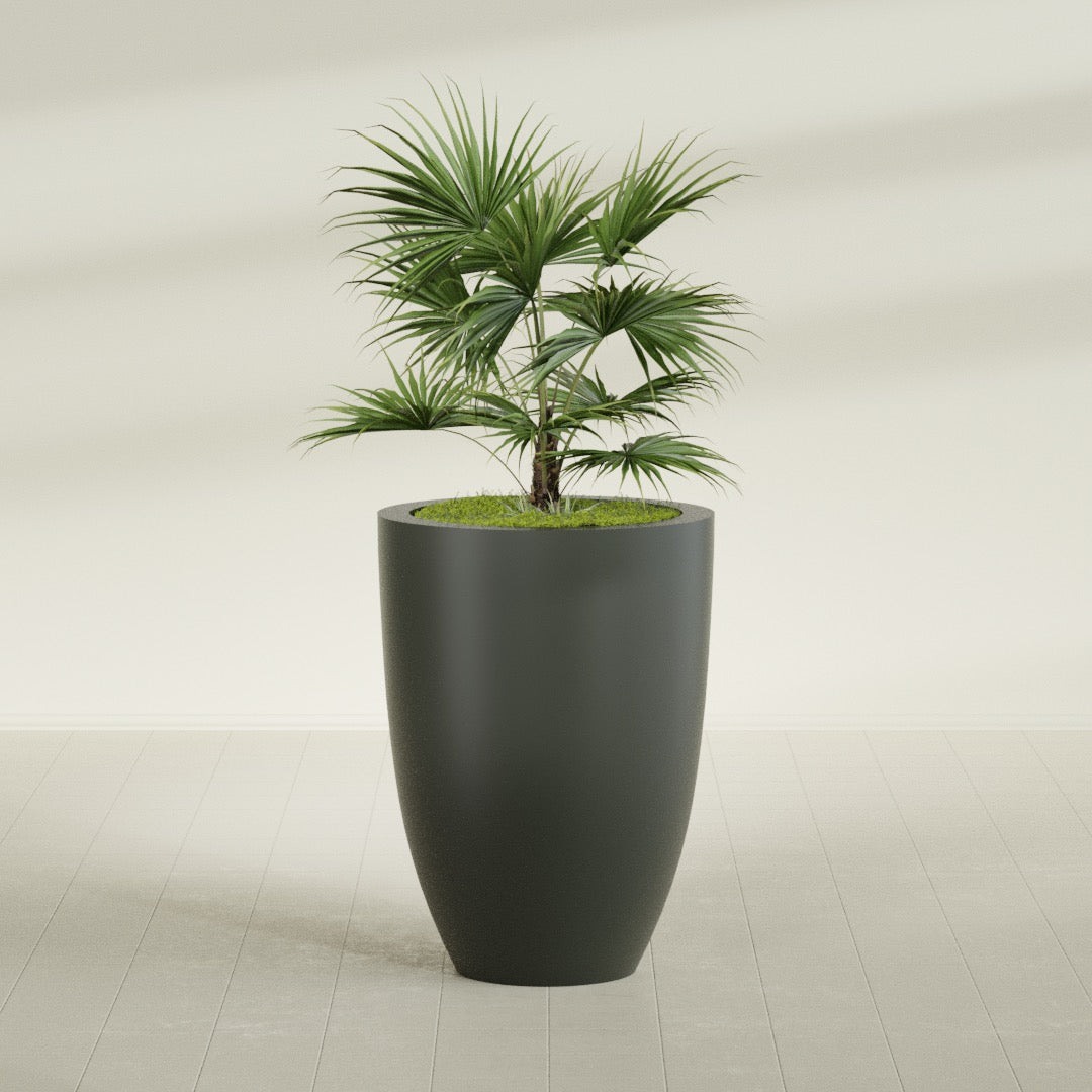Brannan Large Round Fiberglass Planter - 30 in x 30 in x 41 in - Matte Charcoal - Matte Charcoal,30 in x 30 in x 41 in