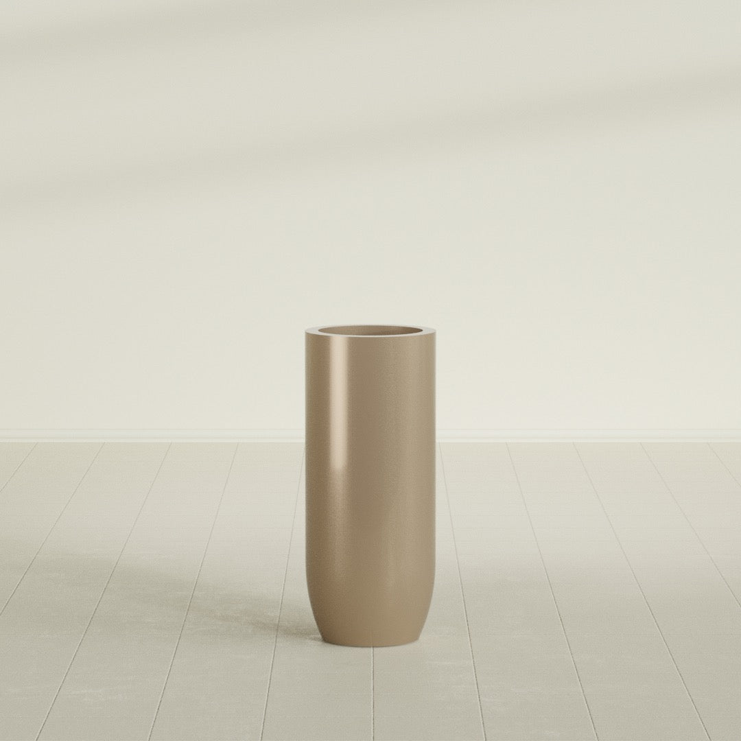 Saint Tropez Large Tall Round Fiberglass Planter - 16 in x 16 in x 38 in - Metallic Gold - Metallic Gold,16 in x 16 in x 38 in