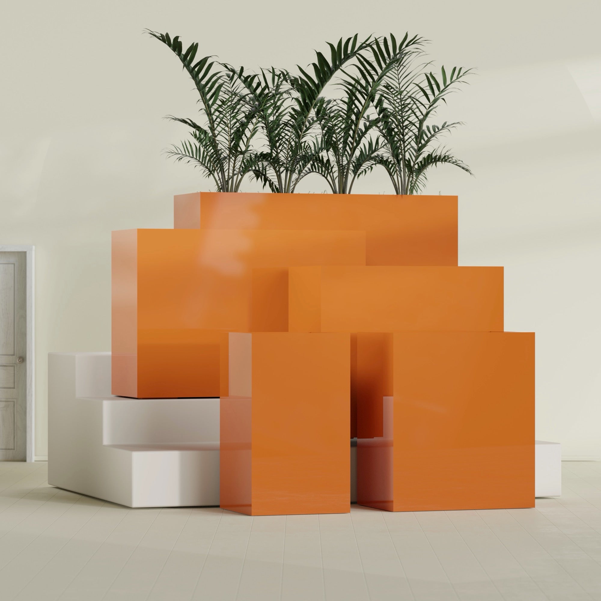 Darwin Extra Large Rectangle Fiberglass Planter - 48 in x 24 in x 42 in - Gloss Tangerine - Gloss Tangerine,48 in x 24 in x 42 in