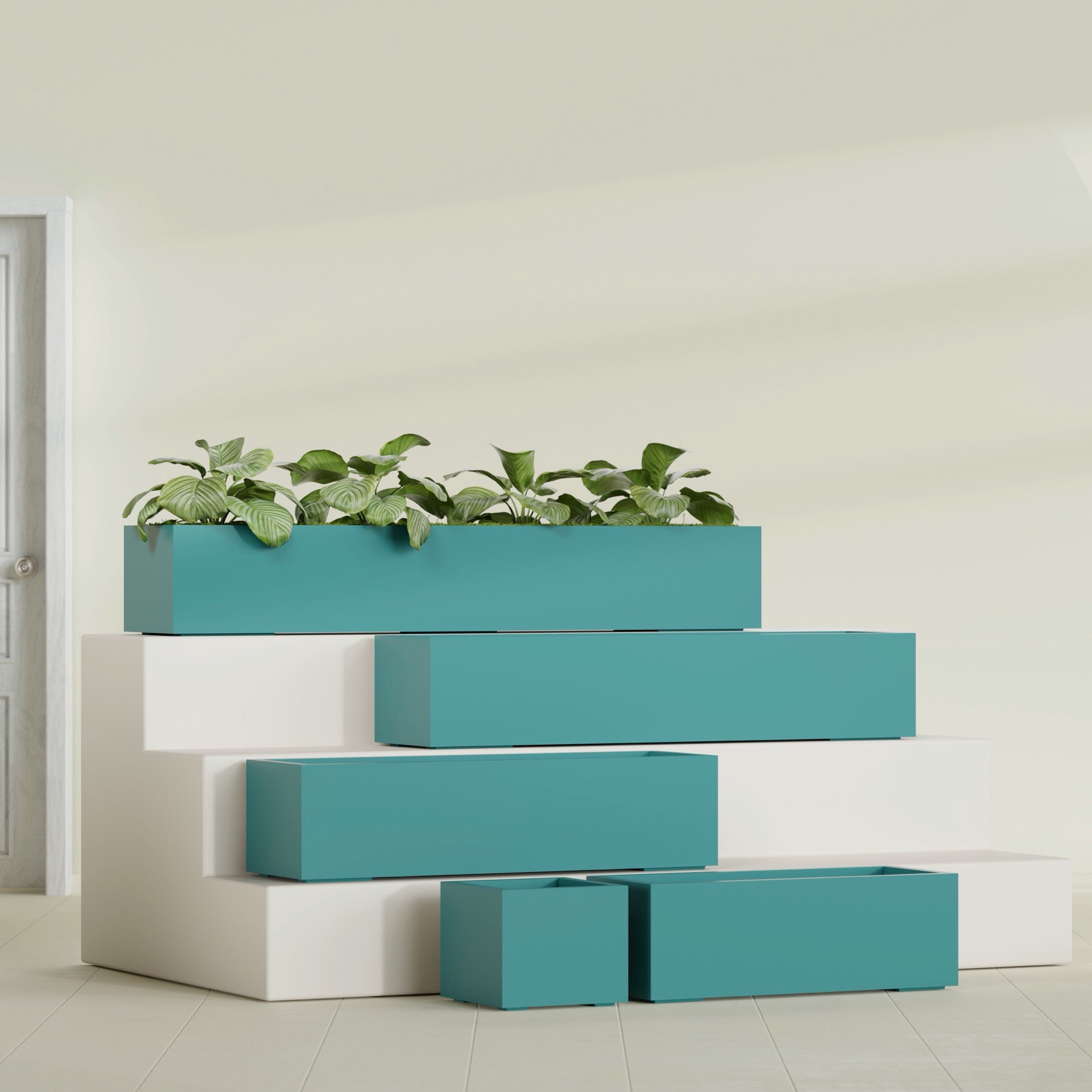 Cuba Extra Large Long Rectangle Fiberglass Planter - 60 in x 14 in x 12 in - Satin Sea Foam - Satin Sea Foam,60 in x 14 in x 12 in