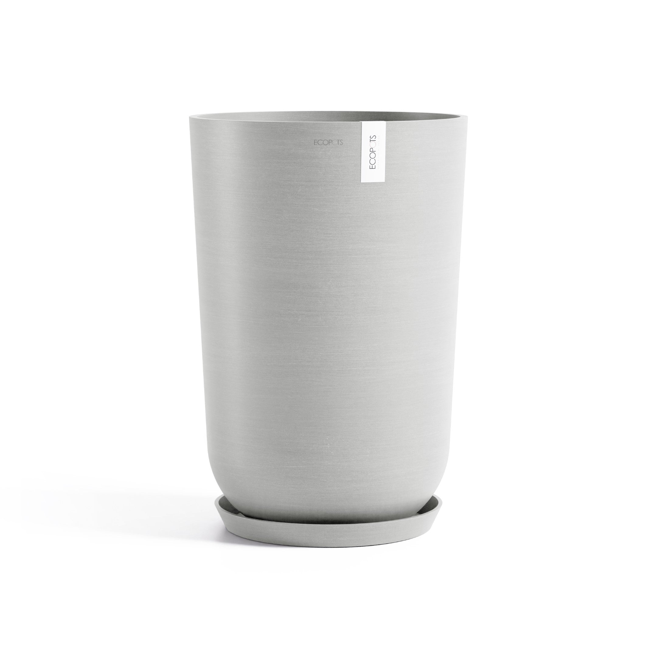 Oslo Medium Round Planter - 13.8 in x 13.8 in x 20.3 in - Planter + Saucer - White Grey - White Grey,13.75 in x 13.75 in x 20.25 in,Planter + Saucer