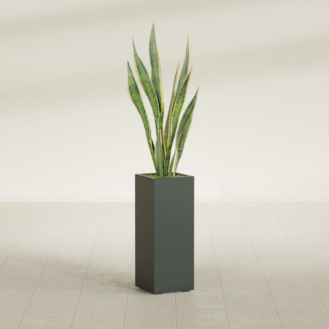 Perth Large Tall Rectangle Fiberglass Planter - 16 in x 16 in x 42 in - Matte Charcoal - Matte Charcoal,16 in x 16 in x 42 in
