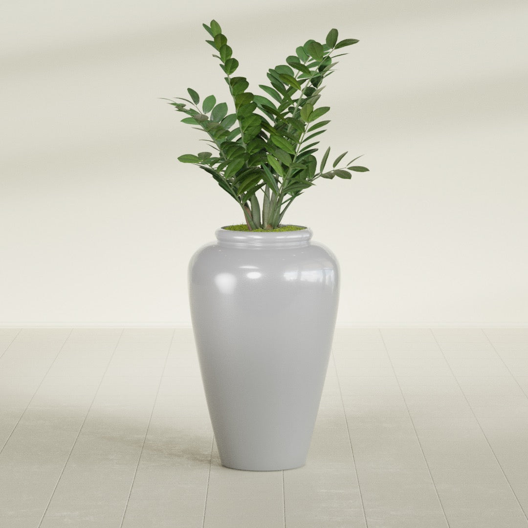 Bara Jar Large Round Fiberglass Planter - 20 in x 20 in x 31 in - Metallic Silver - Metallic Silver,20 in x 20 in x 32 in