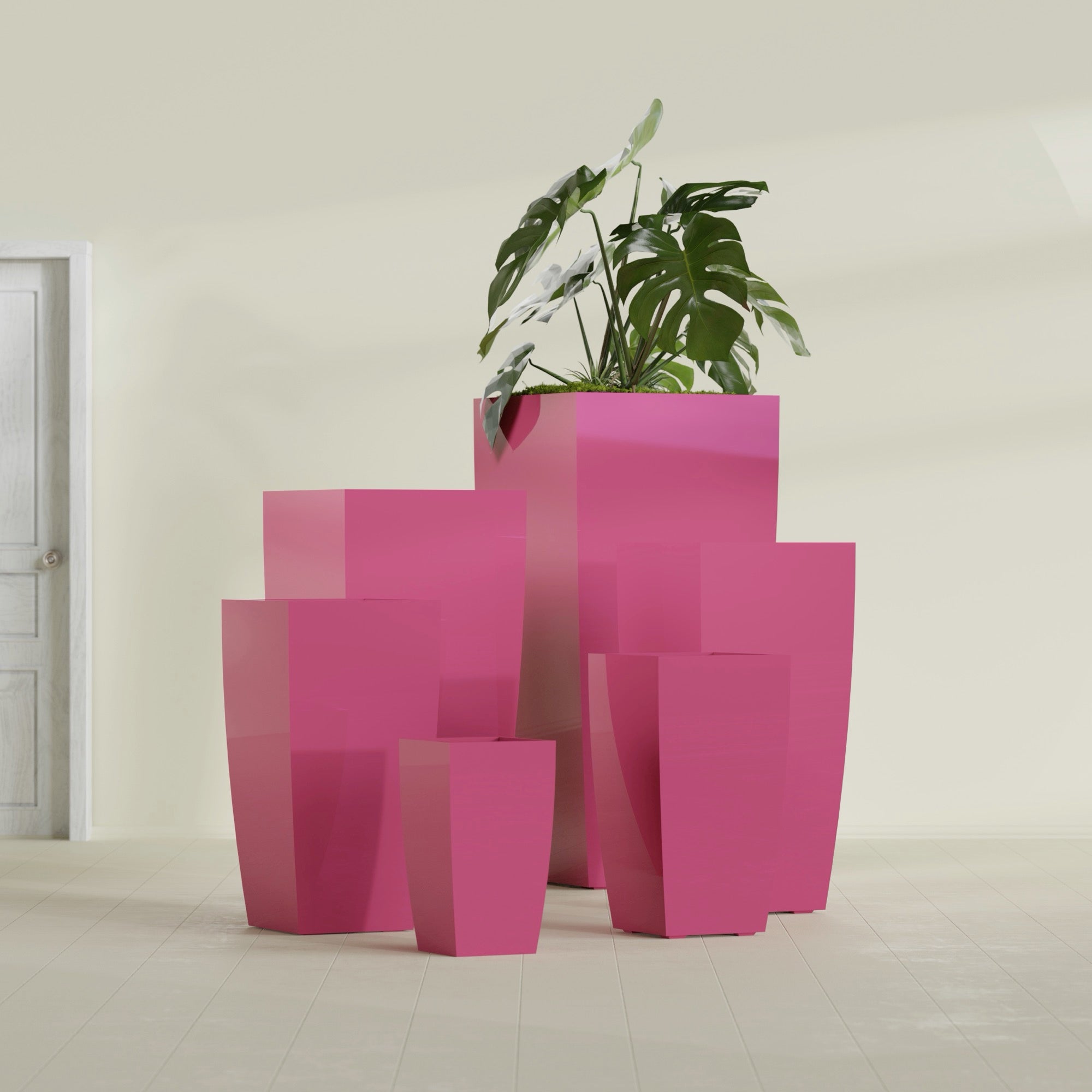 Toulan Medium Tall Tapered Square Fiberglass Planter - 12 in x 12 in x 22 in - Gloss Pink Violet - Gloss Pink Violet,12 in x 12 in x 22 in