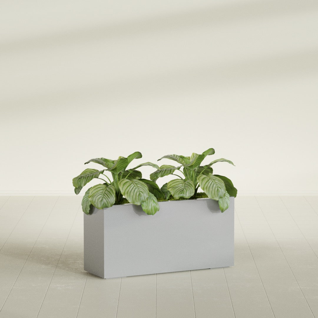 Miami Large Narrow Rectangle Fiberglass Planter - 36 in x 12 in x 18 in - Metallic Silver - Metallic Silver,36 in x 12 in x 18 in