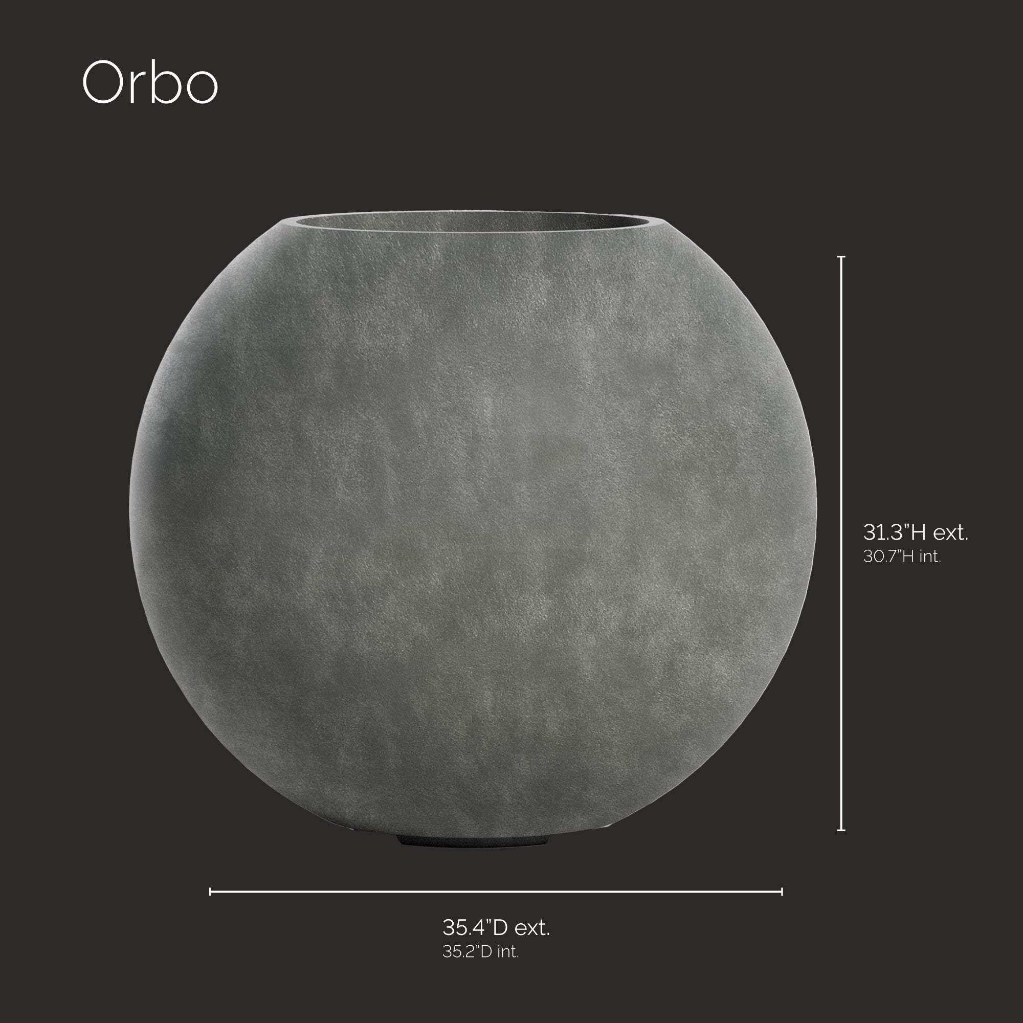Orbo Large Planter – Fiberglass Indoor/Outdoor and Weather-Resistant Globe Planter (Grey Stone, 35.5" D x 31.3" H) - Grey Stone,35.4 in diam. x 31.3 in