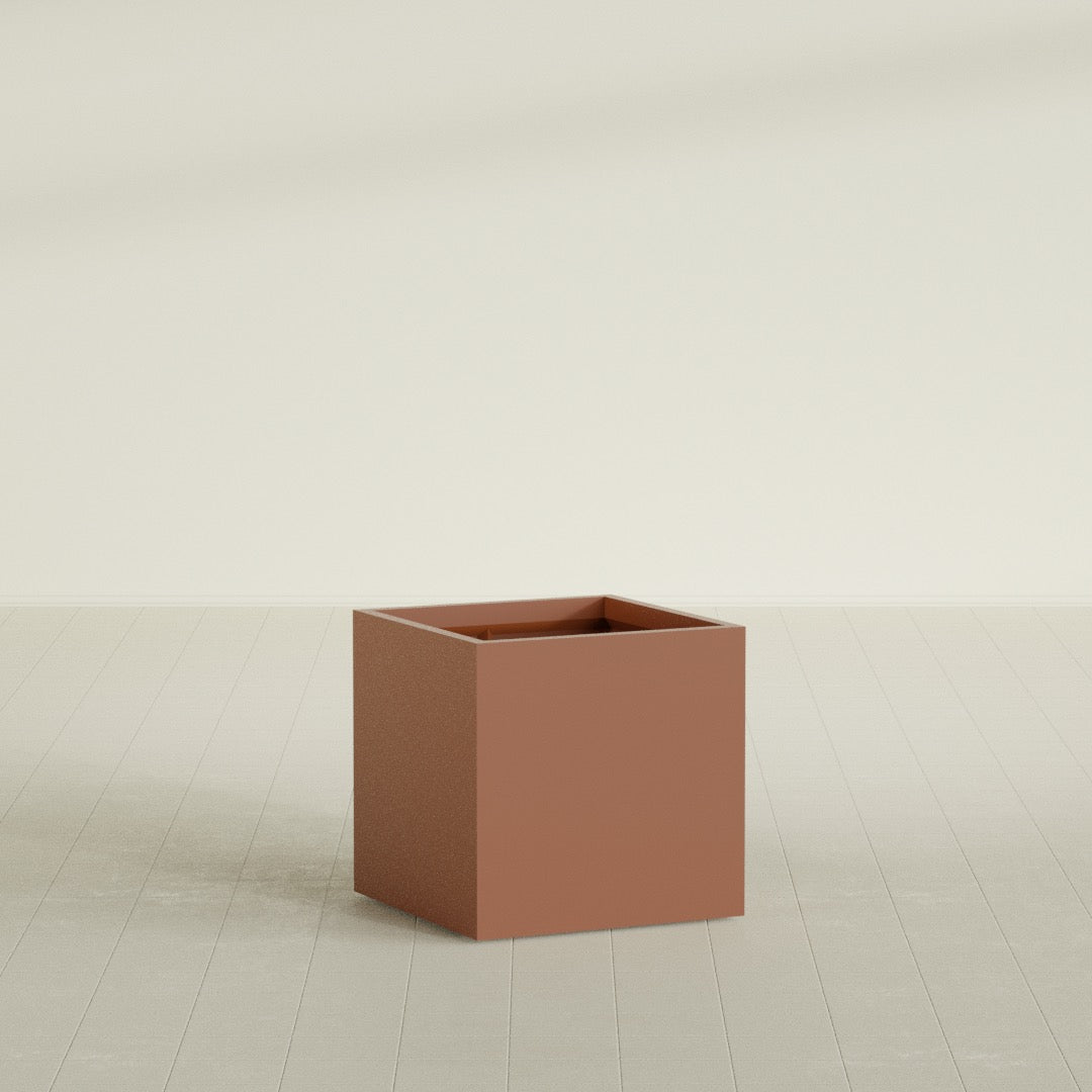 Montroy Medium Cube Square Fiberglass Planter - 28 in x 28 in x 28 in - Matte Terracotta - Matte Terracotta,28 in x 28 in x 28 in