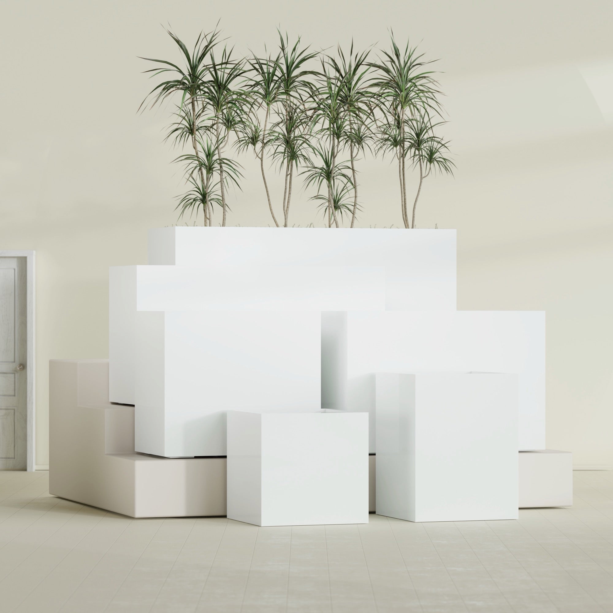 Brisbane Large Rectangle Fiberglass Planter - 36 in x 24 in x 32 in - Gloss White - Gloss White,36 in x 24 in x 32 in