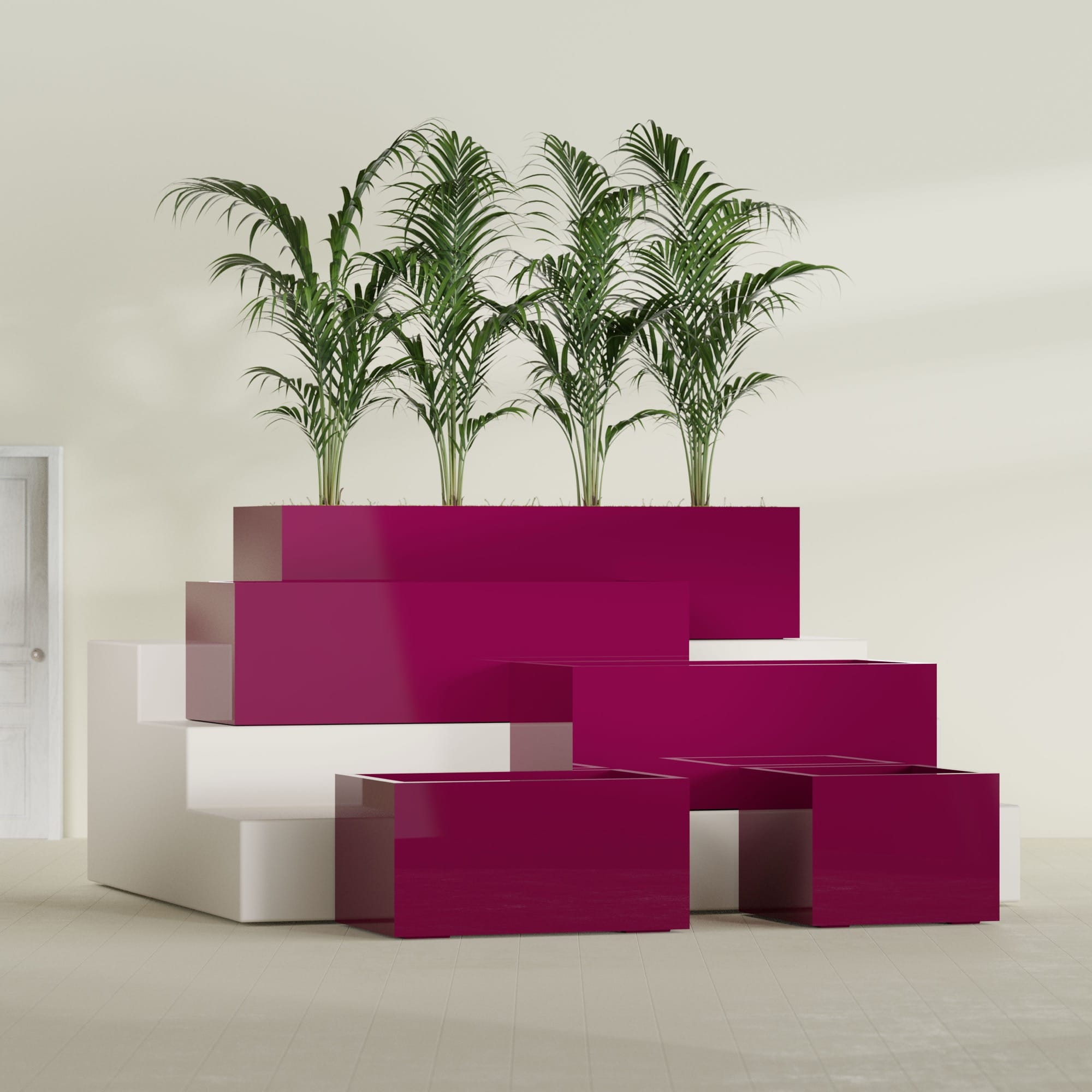 Torino Medium Wide Rectangle Fiberglass Planter - 24 in x 24 in x 18 in - Gloss Eggplant - Gloss Eggplant,24 in x 24 in x 18 in