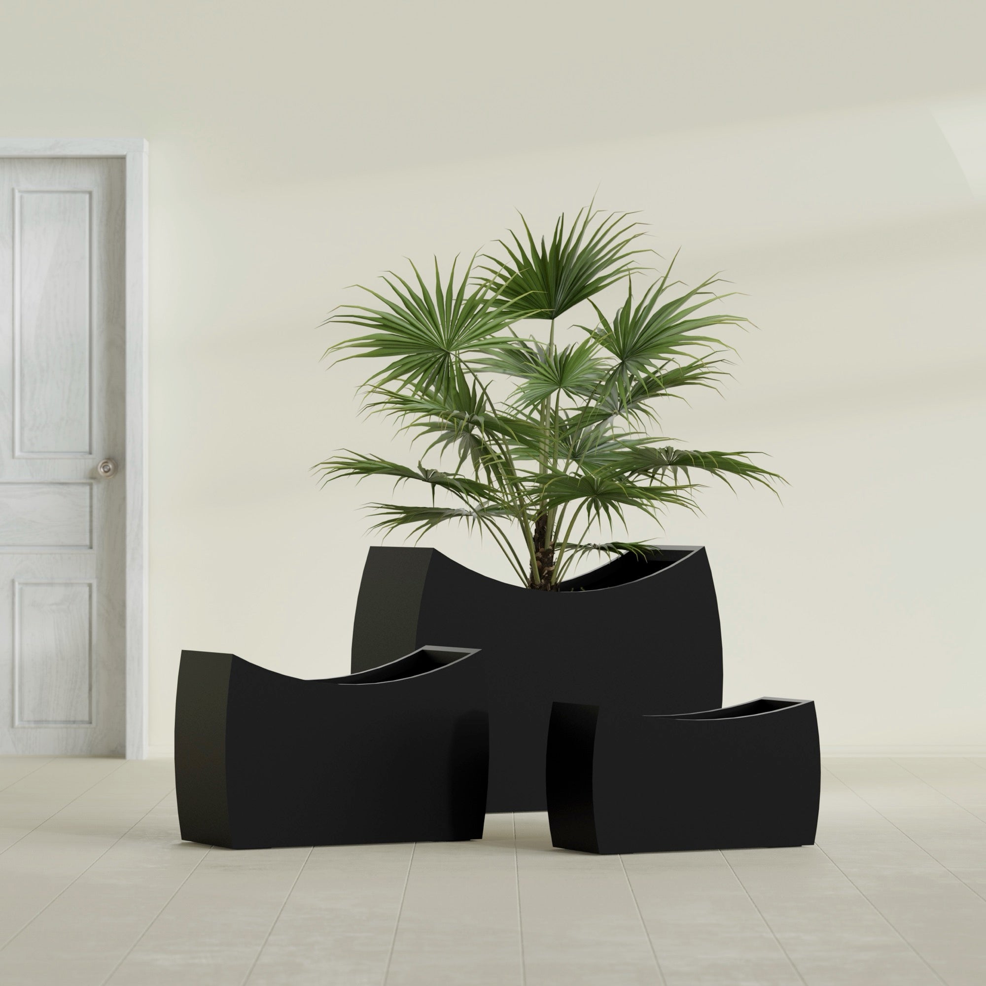 Seoul Large Curved Abstract Fiberglass Planter - 32 in x 12 in x 18 in - Matte Black - Matte Black,32 in x 12 in x 18 in