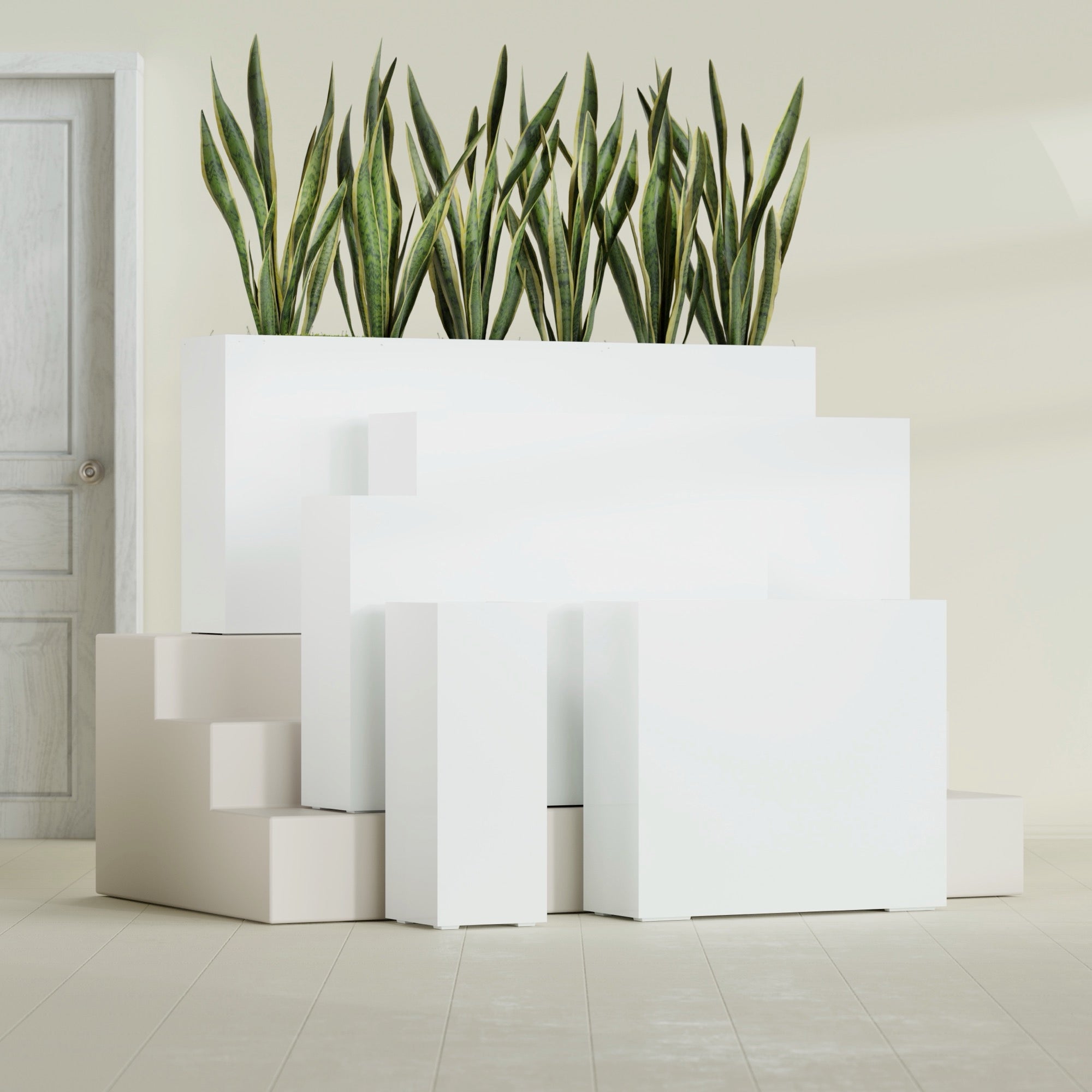 Delray Extra Large Long Rectangle Fiberglass Planter - 48 in x 12 in x 32 in - Gloss White - Gloss White,48 in x 12 in x 32 in