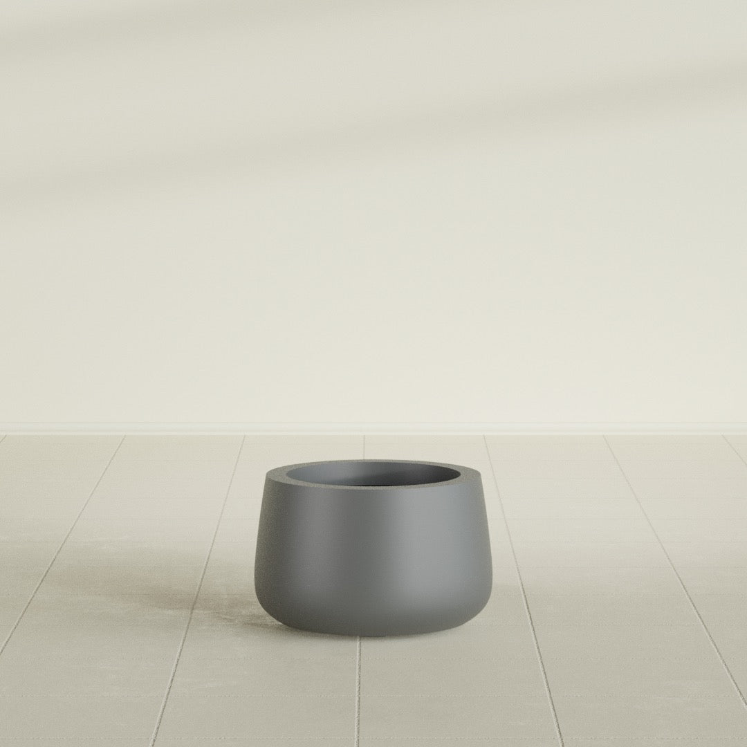 Short Hayden Small Round Fiberglass Planter - 12 in x 12 in x 7 in - Metallic Gunmetal - Metallic Gunmetal,12 in x 12 in x 7 in