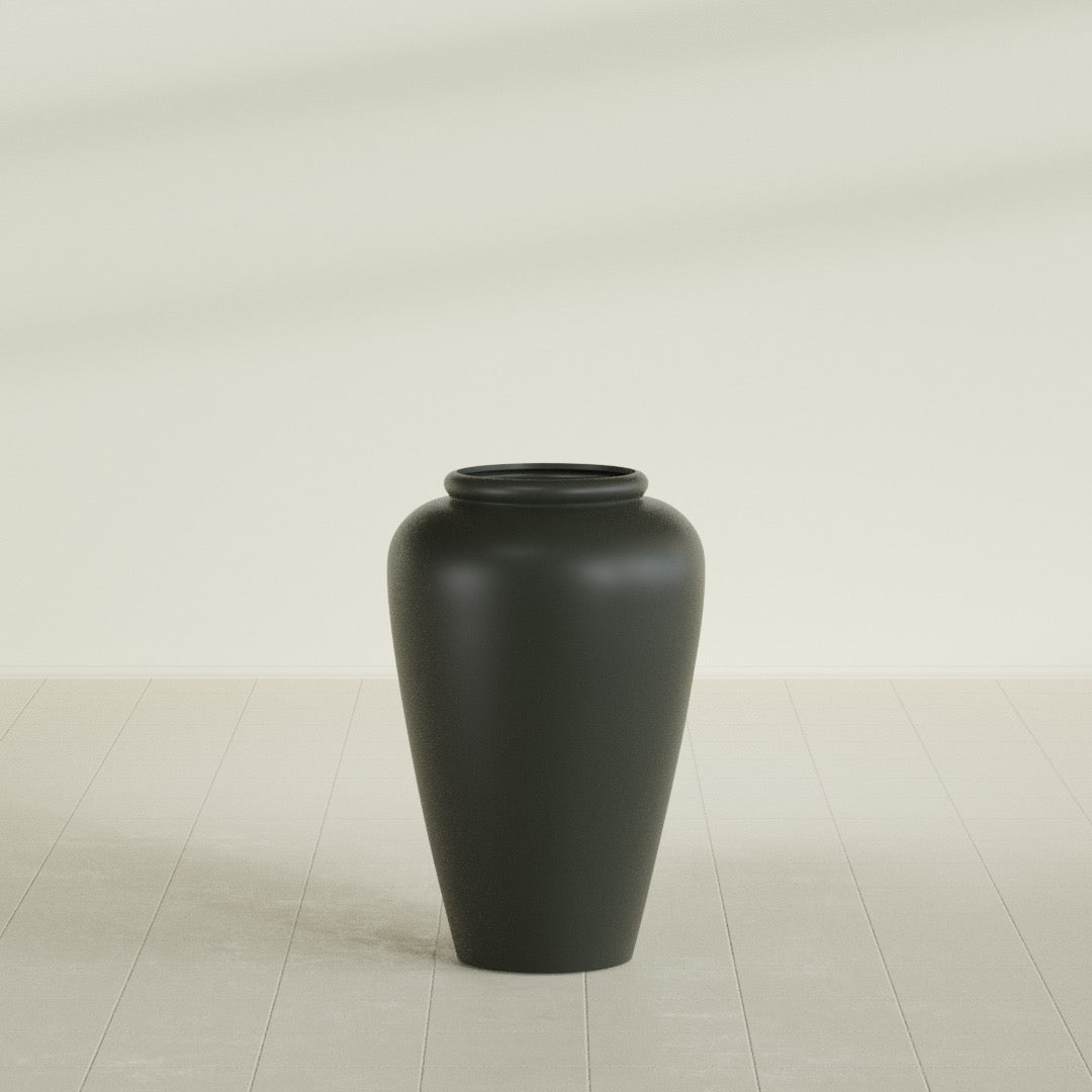 Bara Jar Large Round Fiberglass Planter - 20 in x 20 in x 31 in - Matte Charcoal - Matte Charcoal,20 in x 20 in x 32 in