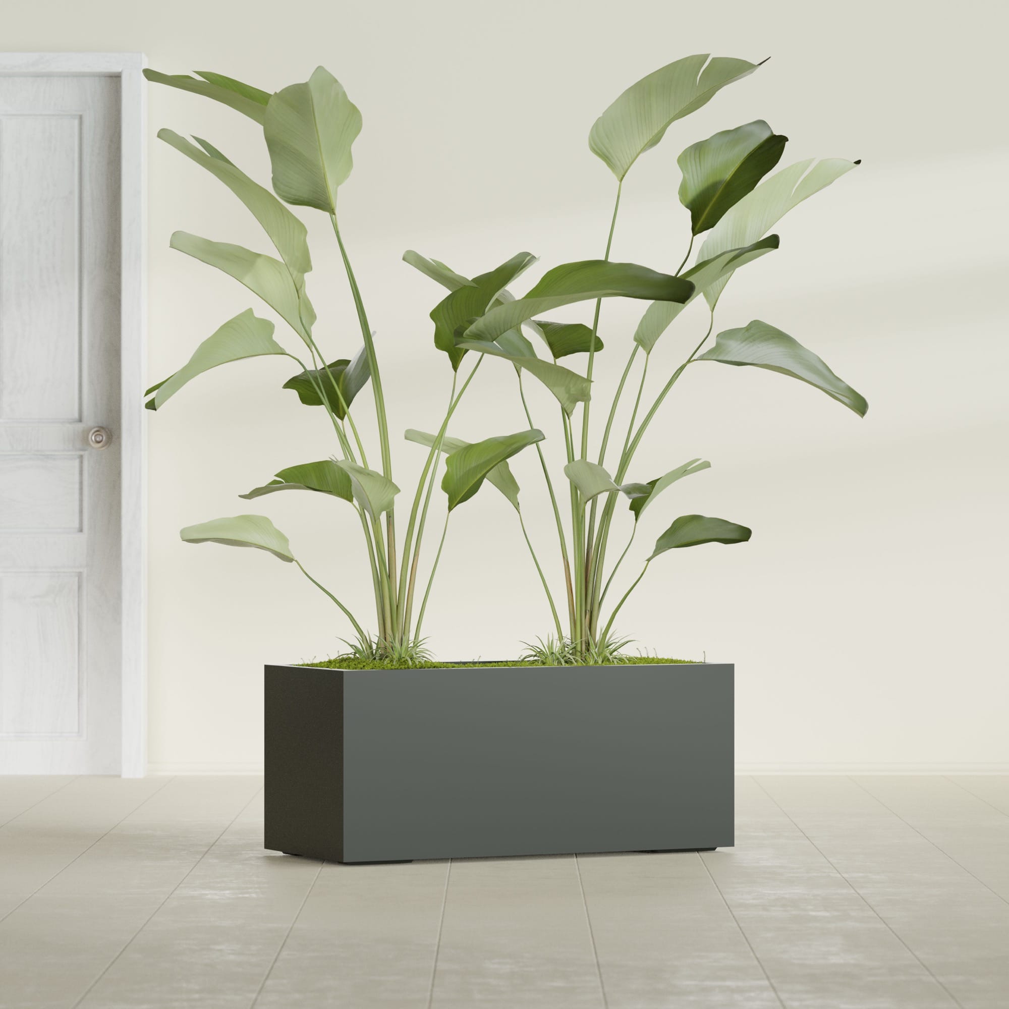 Badalona Large Tall Rectangle Fiberglass Planter - 39 in x 17 in x 17 in - Matte Charcoal - Matte Charcoal,39 in x 17 in x 17 in