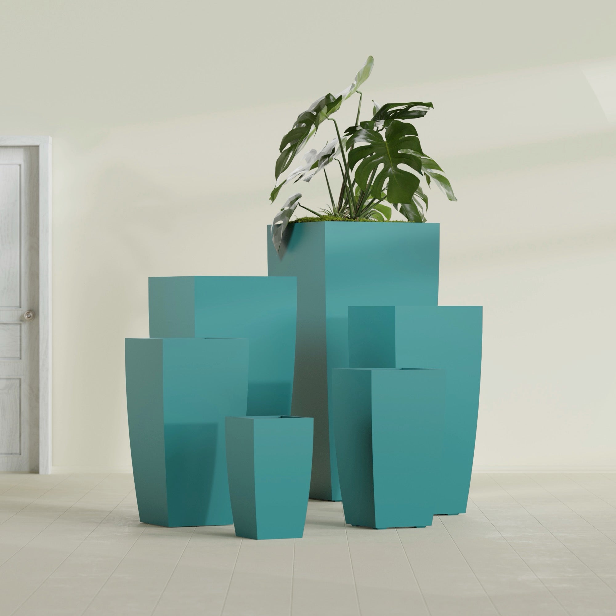 Toulan Large Tall Tapered Square Fiberglass Planter - 18 in x 18 in x 36 in - Satin Sea Foam - Satin Sea Foam,18 in x 18 in x 36 in