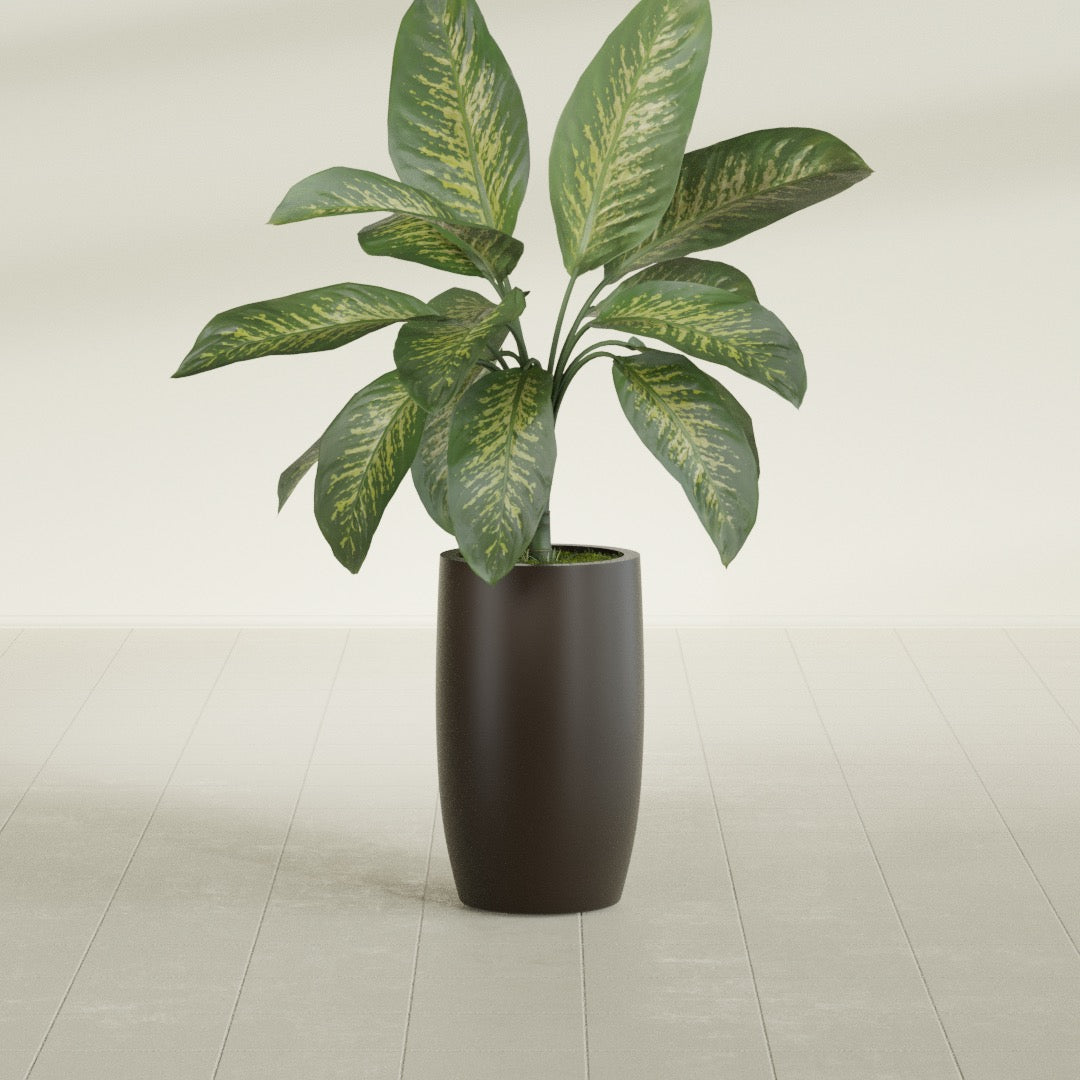 Lisbon Medium Round Fiberglass Planter - 14 in x 14 in x 25 in - Matte Brown - Matte Brown,14 in x 14 in x 25 in