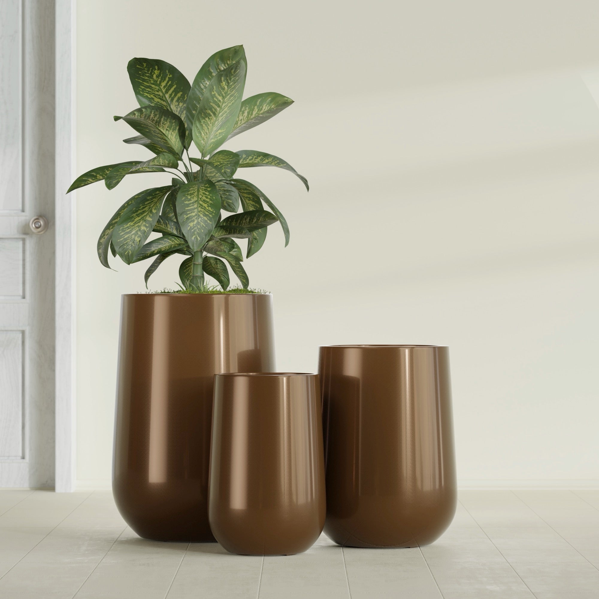 Tall Hayden Medium Round Fiberglass Planter - 18 in x 18 in x 29 in - Metallic Bronze - Metallic Bronze,18 in x 18 in x 29 in