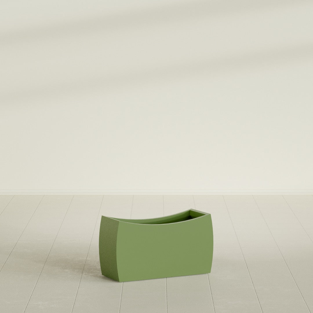 Seoul Large Curved Abstract Fiberglass Planter - 32 in x 12 in x 18 in - Satin Green - Satin Green,32 in x 12 in x 18 in