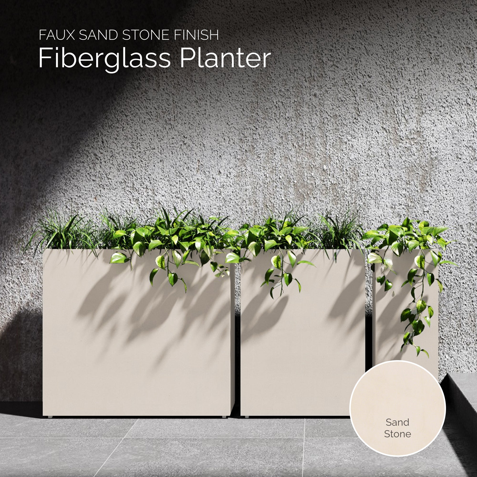 Reglo Rectangular Planter – Sand Stone Finish – Fiberglass Indoor/Outdoor and Weather-Resistant Large Planter (35.5" L x 11.75" W x 31.5" H Exterior, 35" L x 11.5" W Interior) - Sand Stone,35.5 in x 11.75 in x 31.5 in - Sand Stone,35.5 in x 11.75 in  - Sand Stone,35.4 in x 11.8 in x 31.5 in