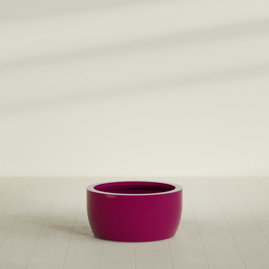 Casablanca Large Round Low Bowl Fiberglass Planter - 30 in x 30 in x 15 in - Gloss Eggplant - Gloss Eggplant,30 in x 30 in x 15 in