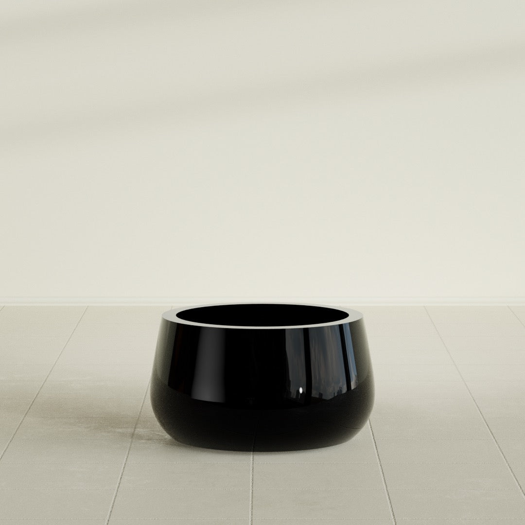 Short Hayden Small Round Fiberglass Planter - 16 in x 16 in x 8 in - Gloss Black - Gloss Black,16 in x 16 in x 8 in