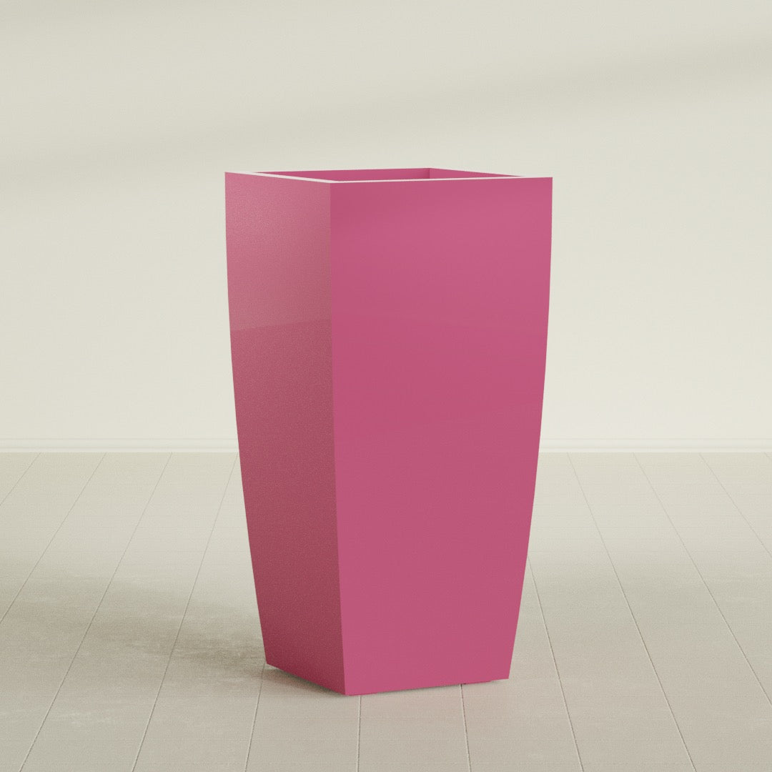 Toulan Extra Large Tall Tapered Square Fiberglass Planter - 23 in x 23 in x 48 in - Gloss Pink Violet - Gloss Pink Violet,23 in x 23 in x 48 in