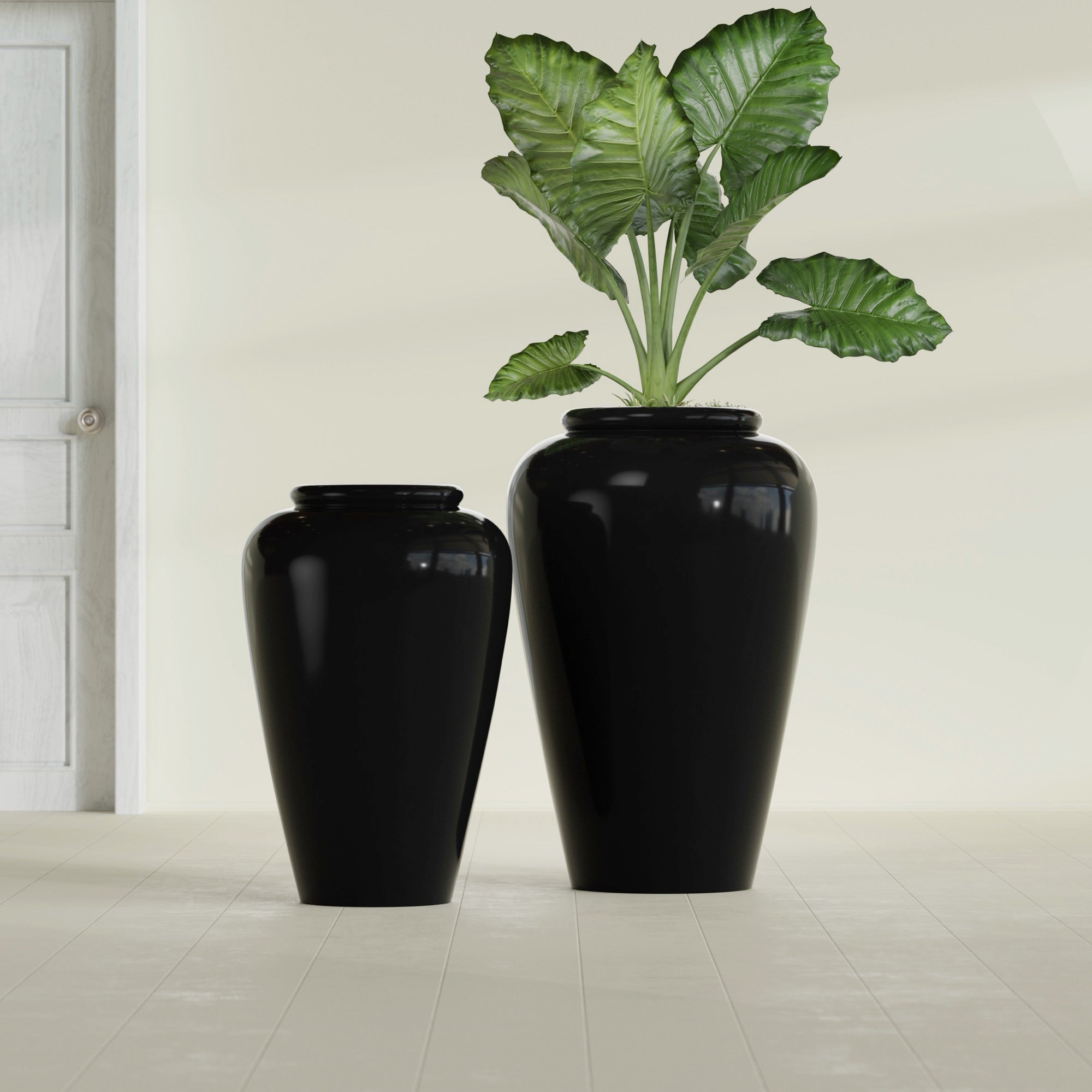Bara Jar Large Round Fiberglass Planter - 20 in x 20 in x 31 in - Gloss Black - Gloss Black,20 in x 20 in x 32 in