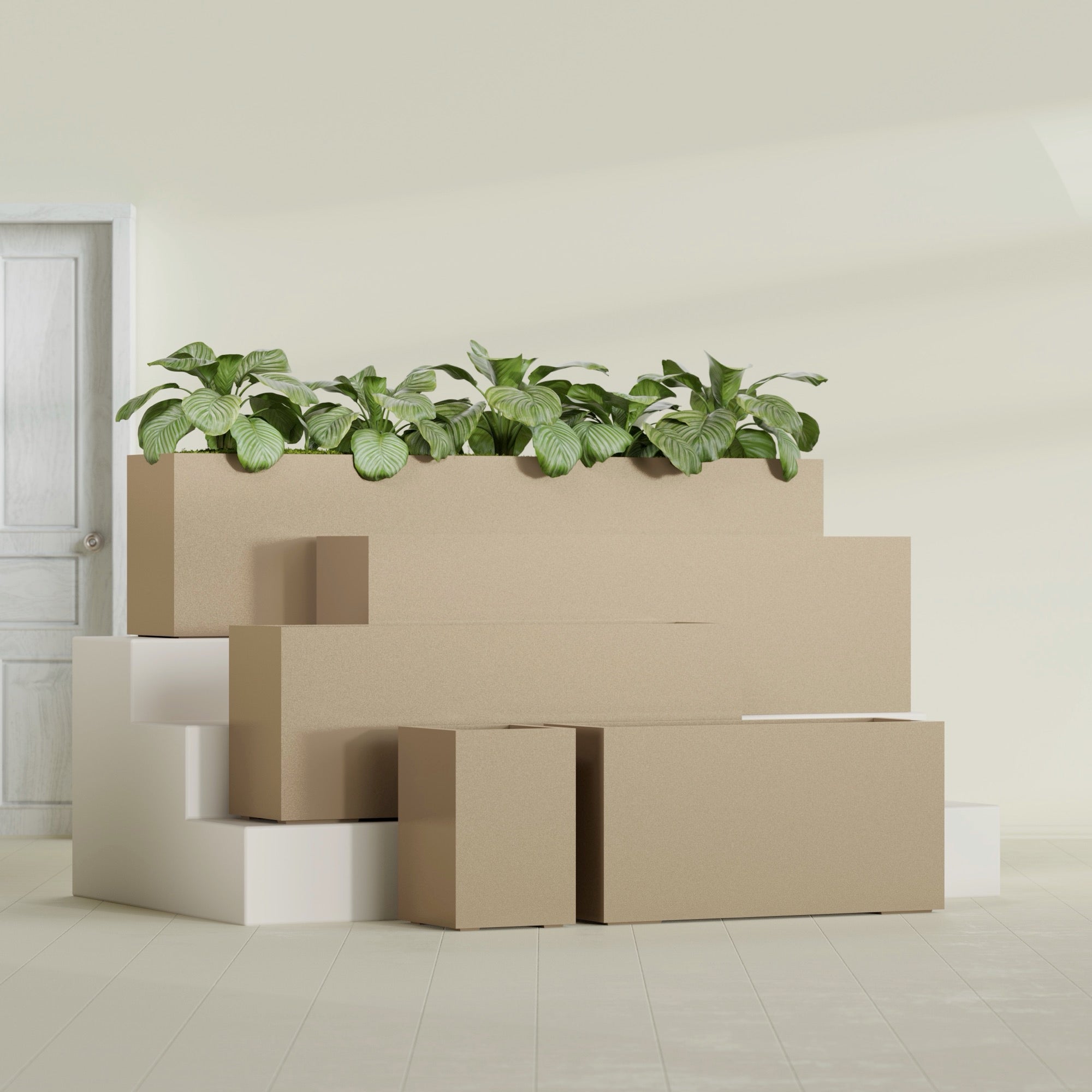 Miami Large Narrow Rectangle Fiberglass Planter - 36 in x 12 in x 18 in - Metallic Gold - Metallic Gold,36 in x 12 in x 18 in