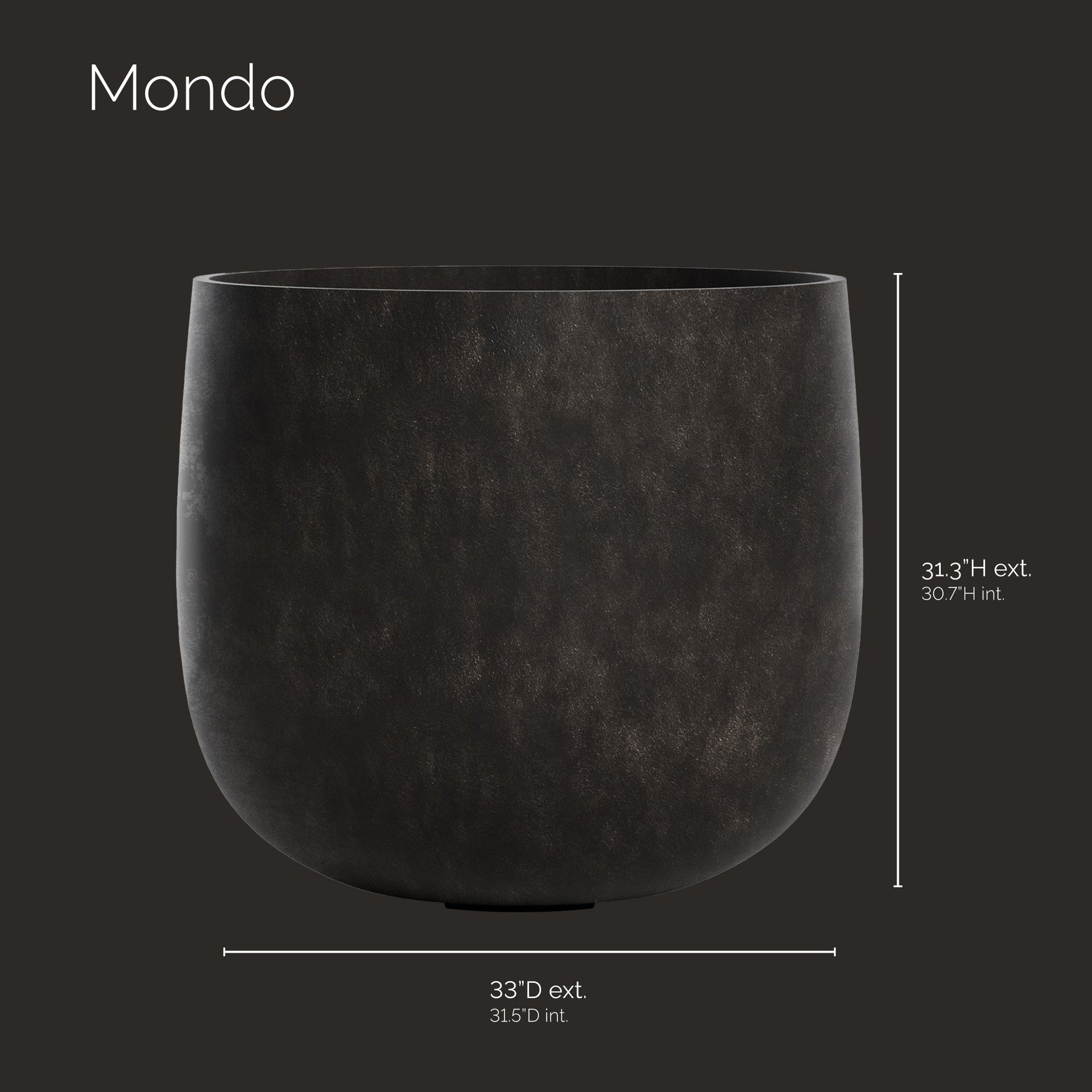 Mondo Large Planter – Brown Stone Finish – Fiberglass Indoor/Outdoor and Weather-Resistant Round Planter (33" D x 31.3" H Exterior, 31.5" D x 30.8" H Interior) - Brown Stone,33 in diam. x 30.7 in