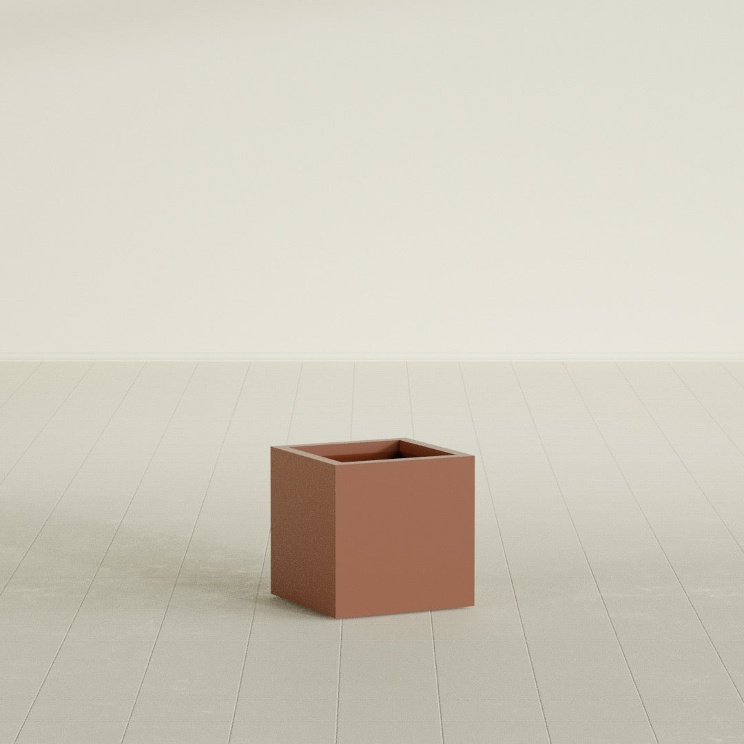 Montroy Small Cube Square Fiberglass Planter - 16 in x 16 in x 16 in - Matte Terracotta - Matte Terracotta,16 in x 16 in x 16 in