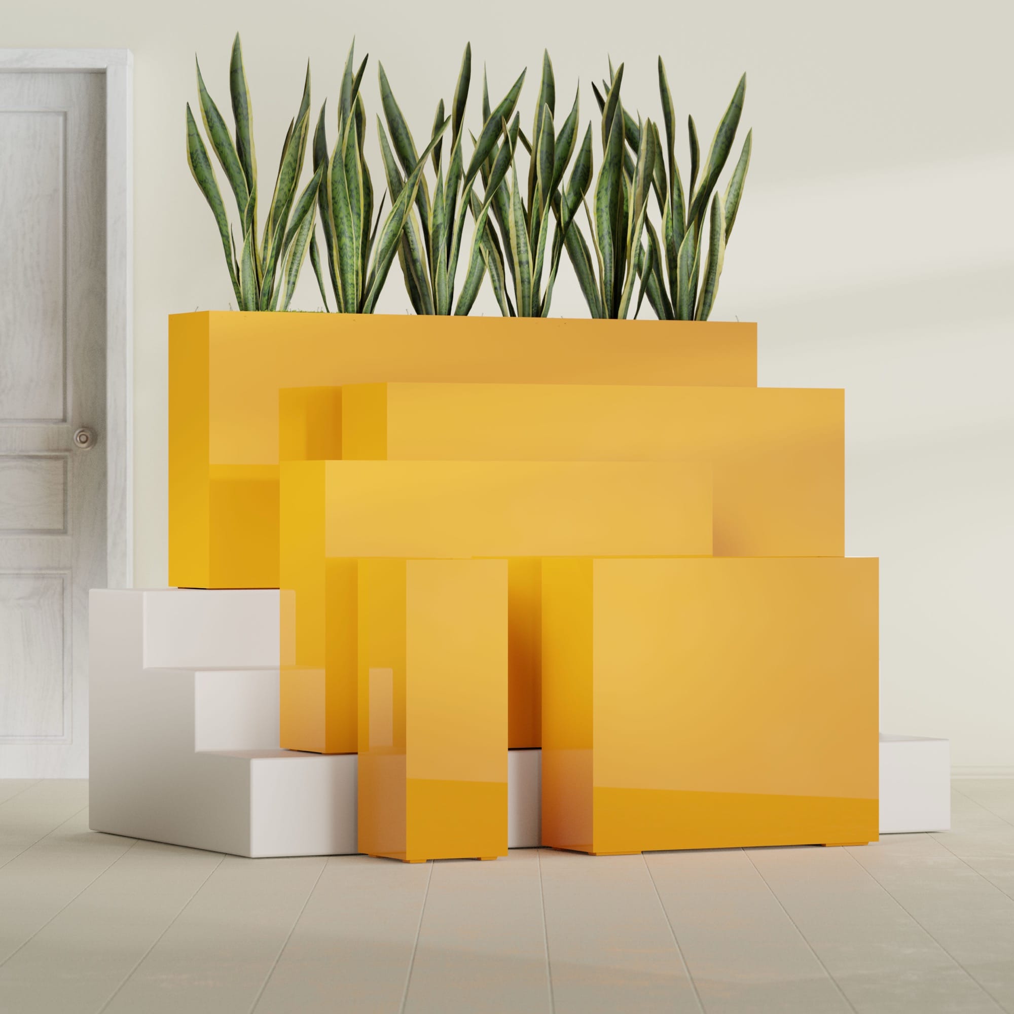 Delray Large Tall Rectangle Fiberglass Planter - 12 in x 12 in x 32 in - Gloss Saffron - Gloss Saffron,12 in x 12 in x 32 in