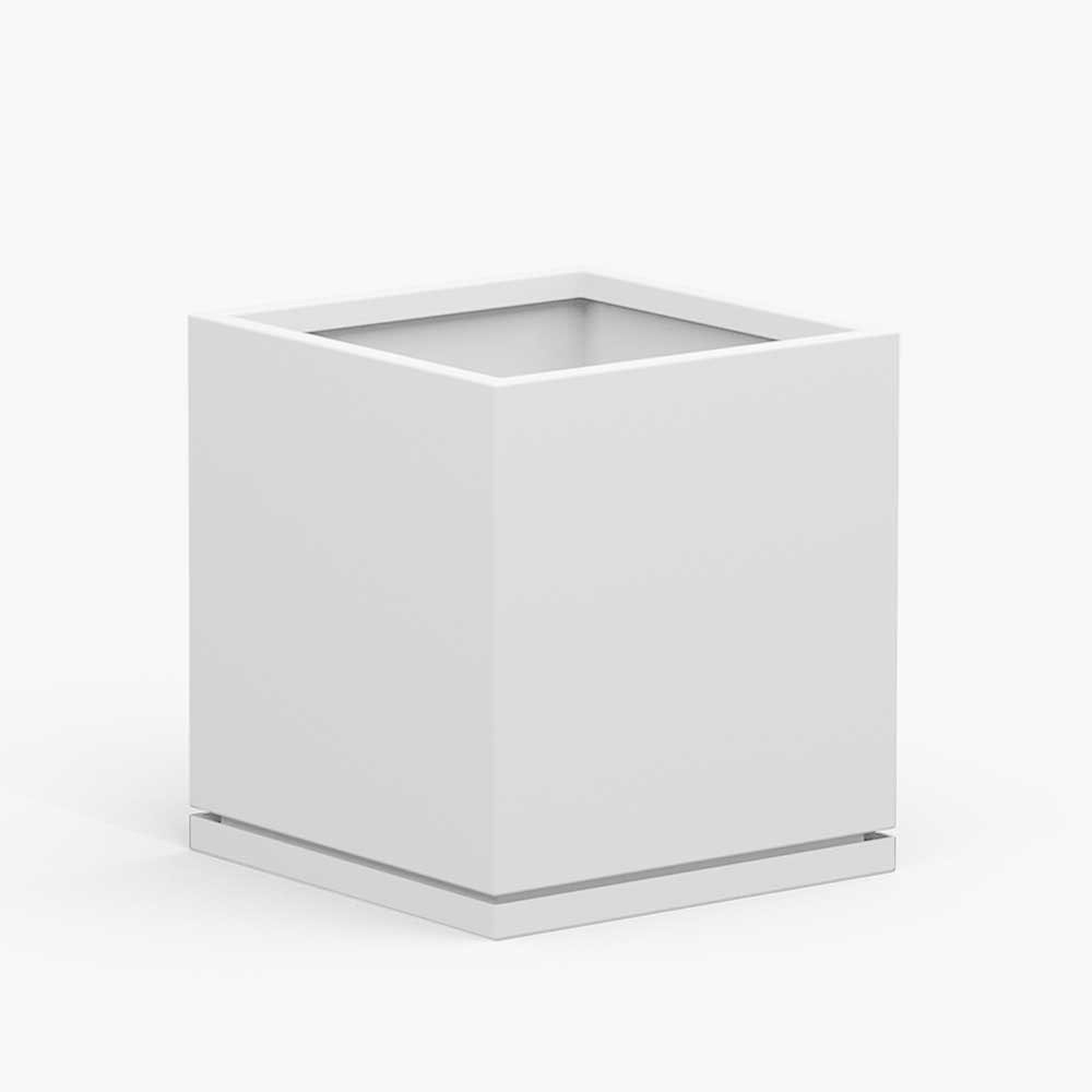 Medium Metal Square Cube Planter - 22 in x 22 in x 22 in - Matte White - With Drip Tray - Matte White,22 in x 22 in x 22 in,With Drip Tray