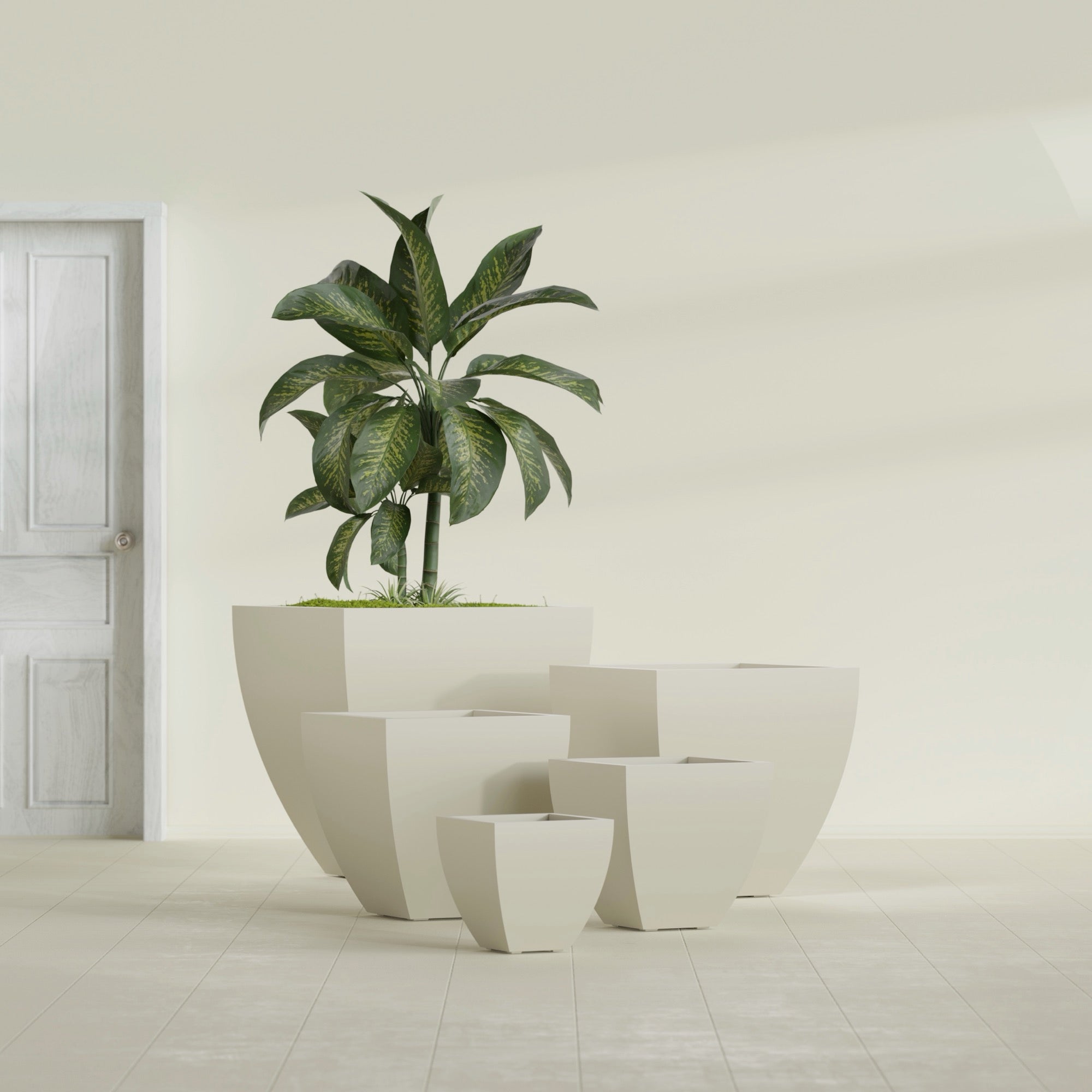 Lima Large Tapered Square Fiberglass Planter - 30 in x 30 in x 30 in - Satin Beige - Satin Beige,30 in x 30 in x 30 in