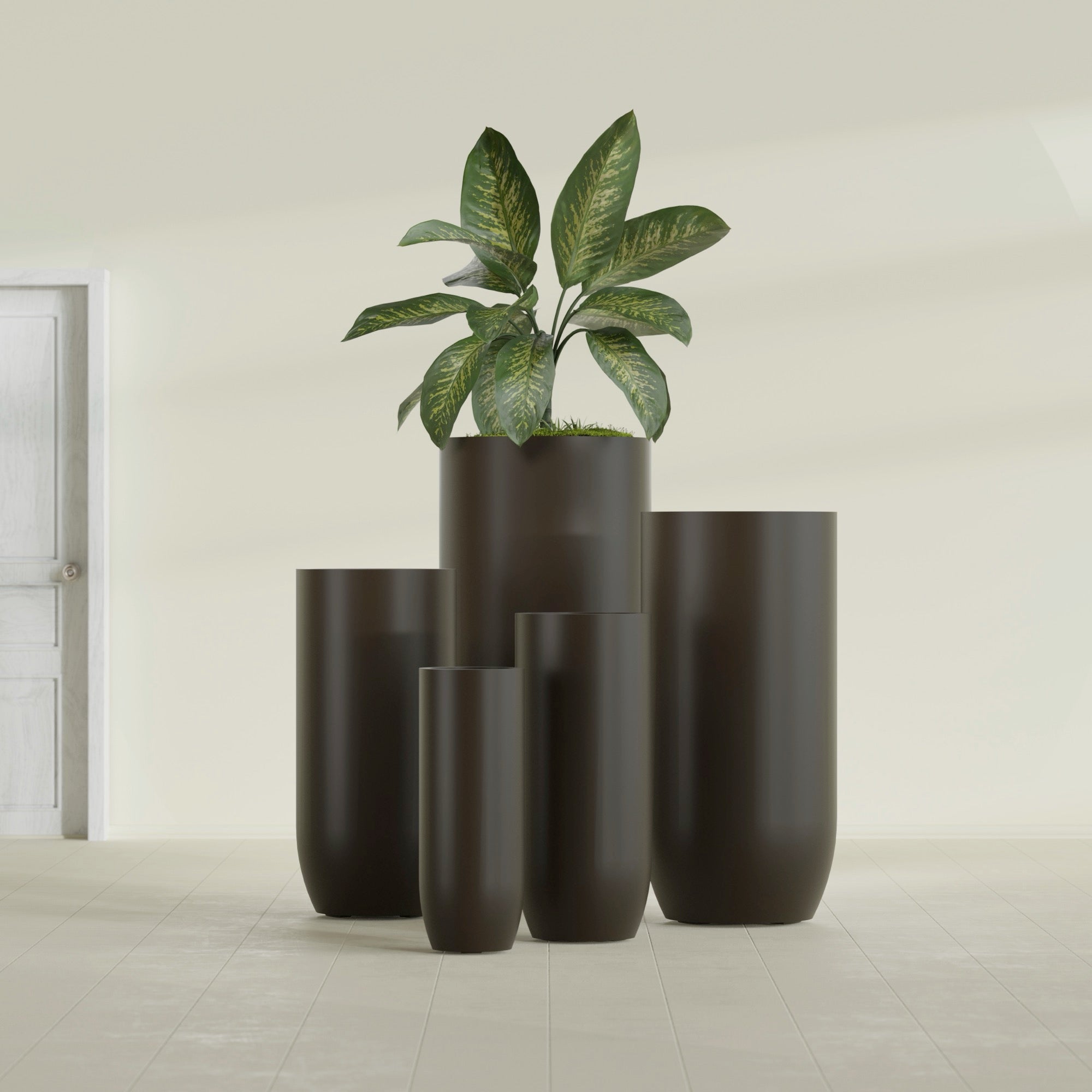 Saint Tropez Large Tall Round Fiberglass Planter - 20 in x 20 in x 43 in - Matte Brown - Matte Brown,20 in x 20 in x 43 in