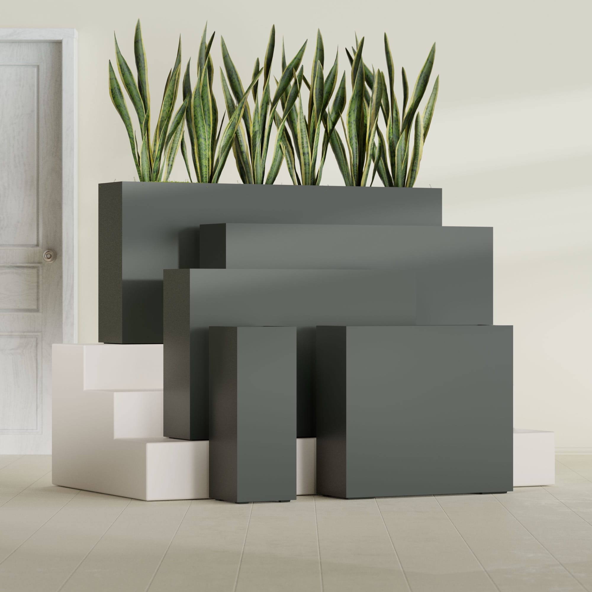 Delray Large Tall Rectangle Fiberglass Planter - 12 in x 12 in x 32 in - Matte Charcoal - Matte Charcoal,12 in x 12 in x 32 in