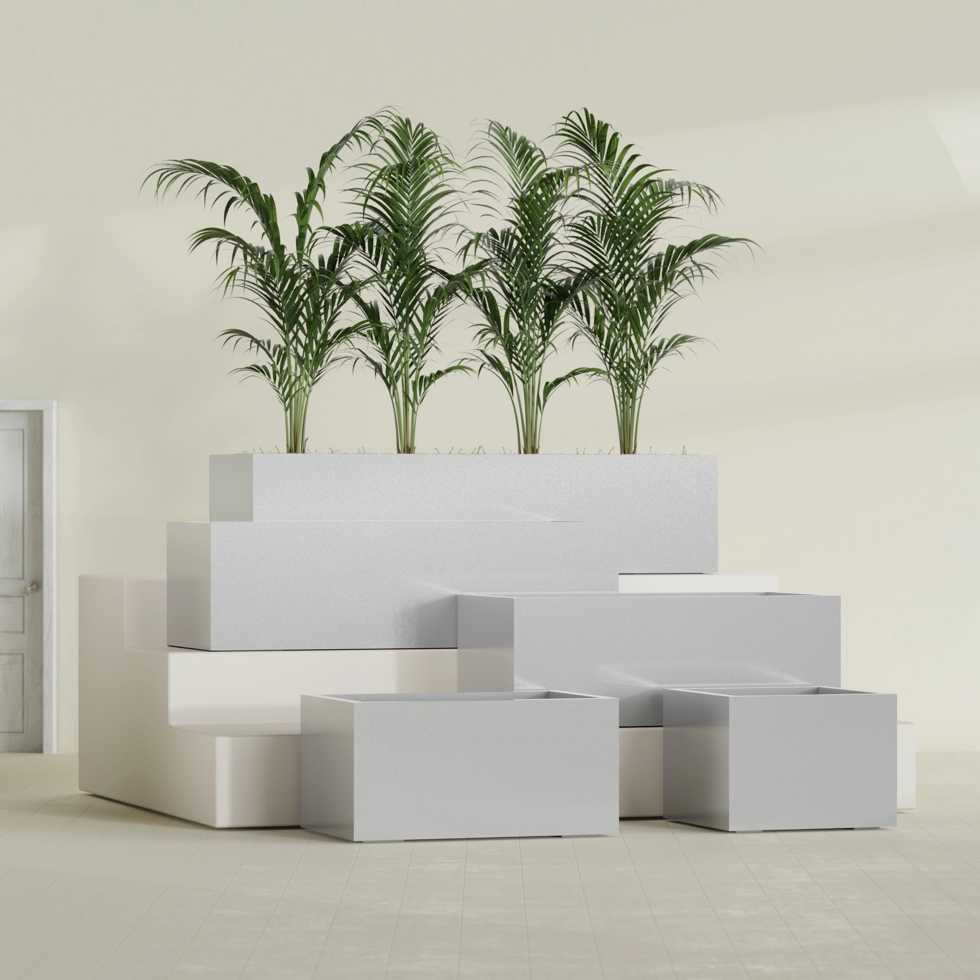 Torino Extra Large Wide Rectangle Fiberglass Planter - 72 in x 24 in x 18 in - Metallic Silver - Metallic Silver,72 in x 24 in x 18 in