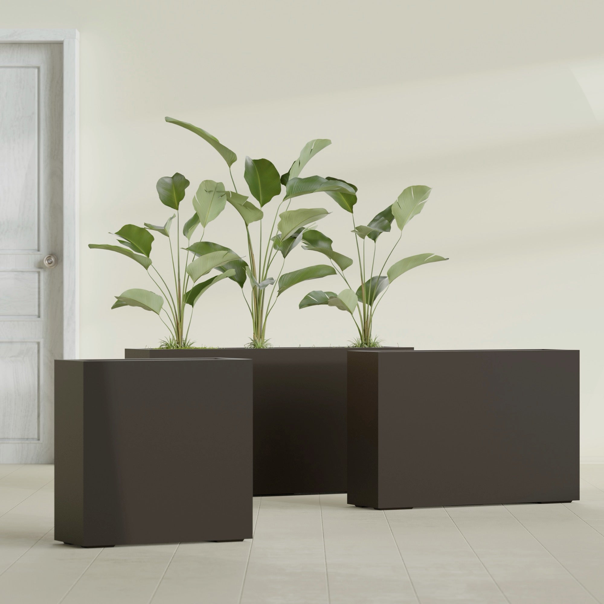Milano Large Narrow Rectangle Fiberglass Planter - 36 in x 10 in x 24 in - Matte Brown - Matte Brown,36 in x 10 in x 24 in