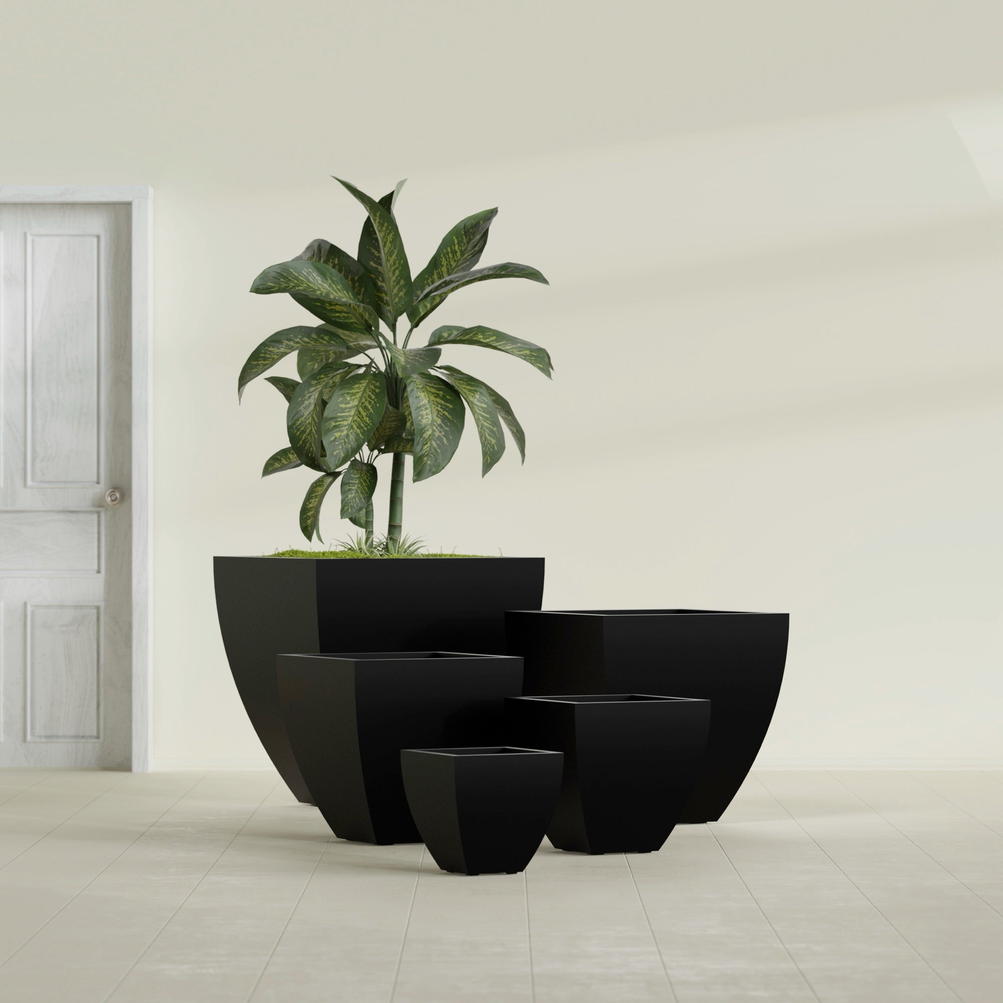 Lima Small Tapered Square Fiberglass Planter - 12 in x 12 in x 12 in - Matte Black - Matte Black,12 in x 12 in x 12 in