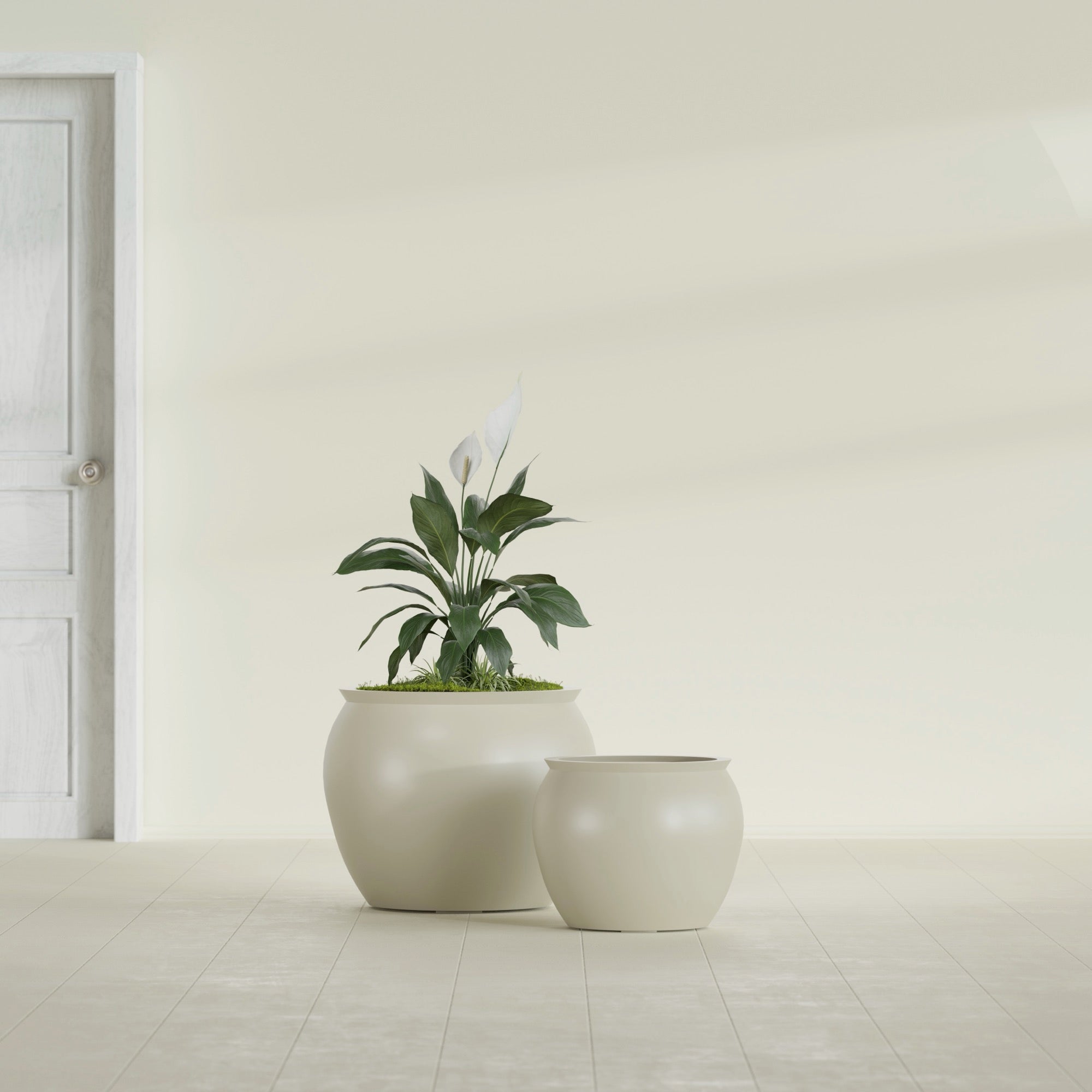 Fishbowl Small Round Fiberglass Planter - 16 in x 16 in x 14 in - Satin Beige - Satin Beige,16 in x 16 in x 14 in