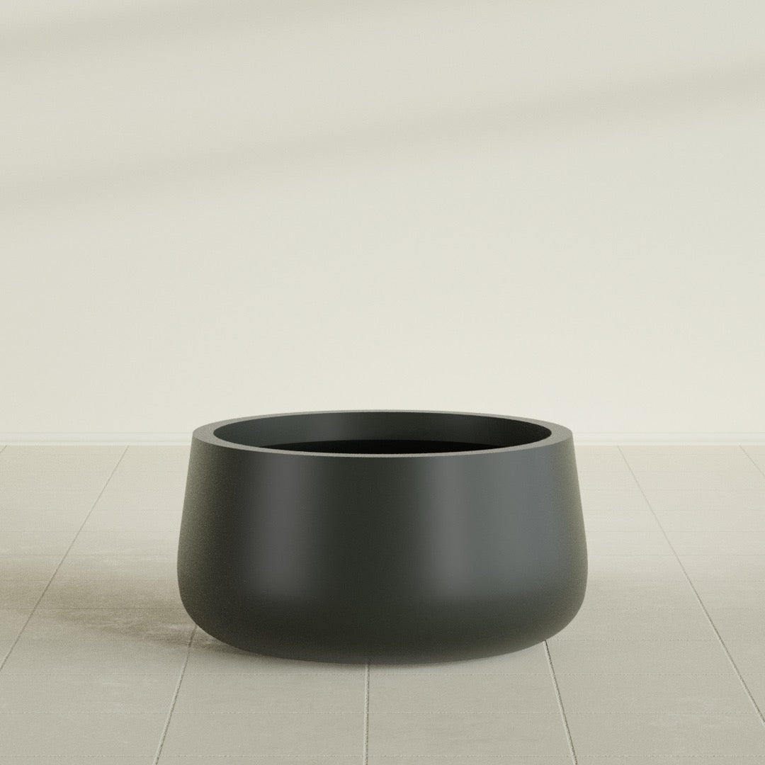 Short Hayden Medium Round Fiberglass Planter - 20 in x 20 in x 10 in - Matte Charcoal - Matte Charcoal,20 in x 20 in x 10 in