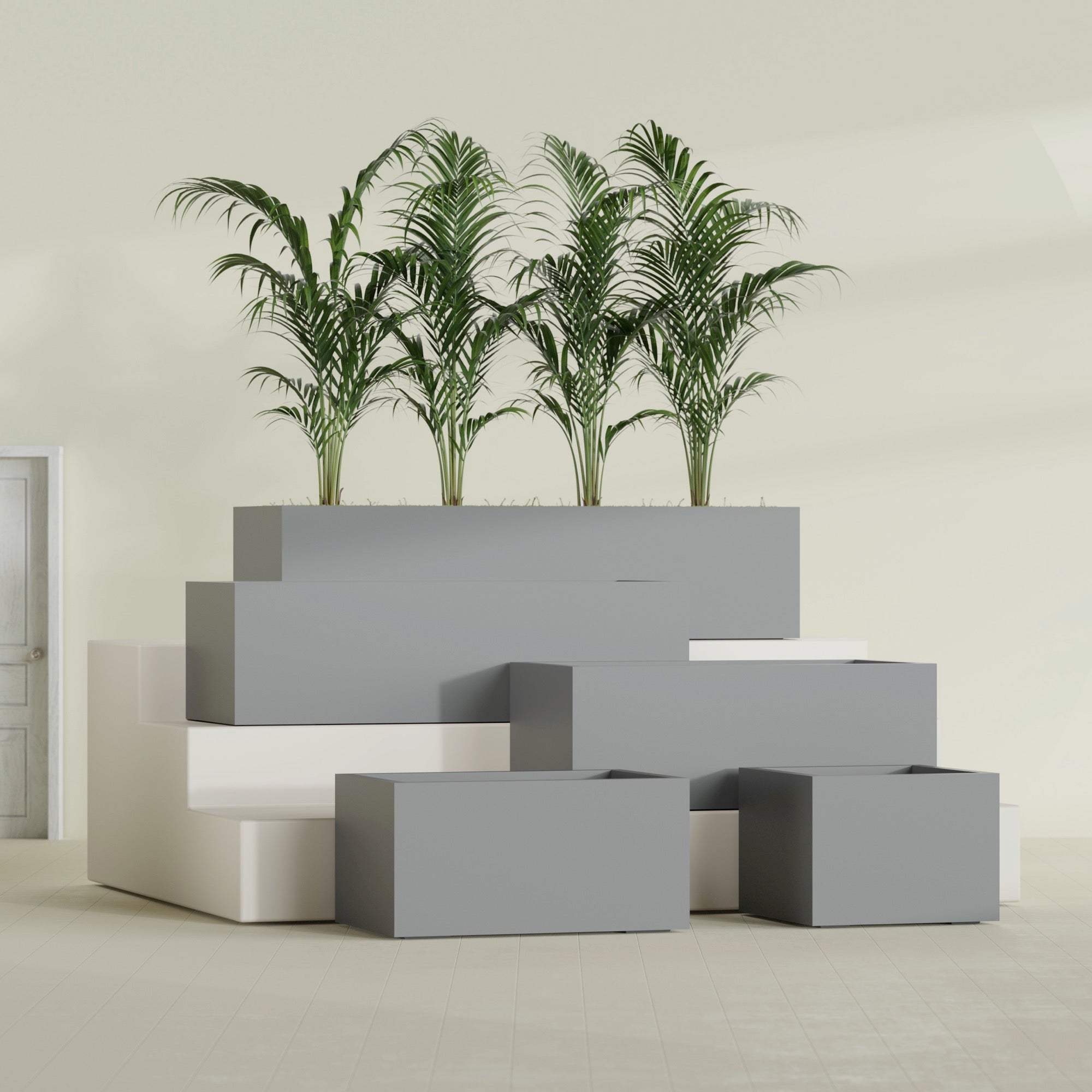 Torino Extra Large Wide Rectangle Fiberglass Planter - 60 in x 24 in x 18 in - Metallic Gunmetal - Metallic Gunmetal,60 in x 24 in x 18 in