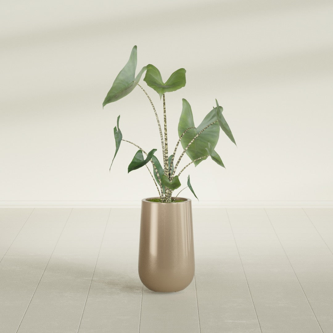 Tall Hayden Medium Round Fiberglass Planter - 18 in x 18 in x 29 in - Metallic Gold - Metallic Gold,18 in x 18 in x 29 in